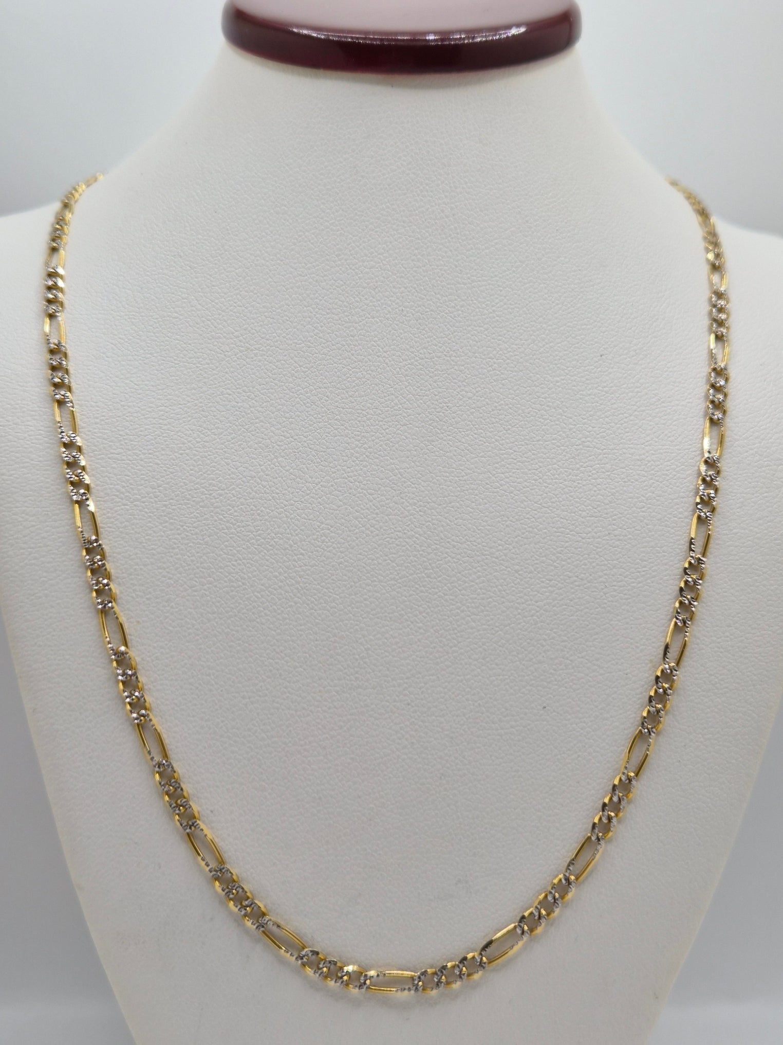 Cadena Figaro de oro macizo de 14 quilates con talla de diamante, 3,1 mm