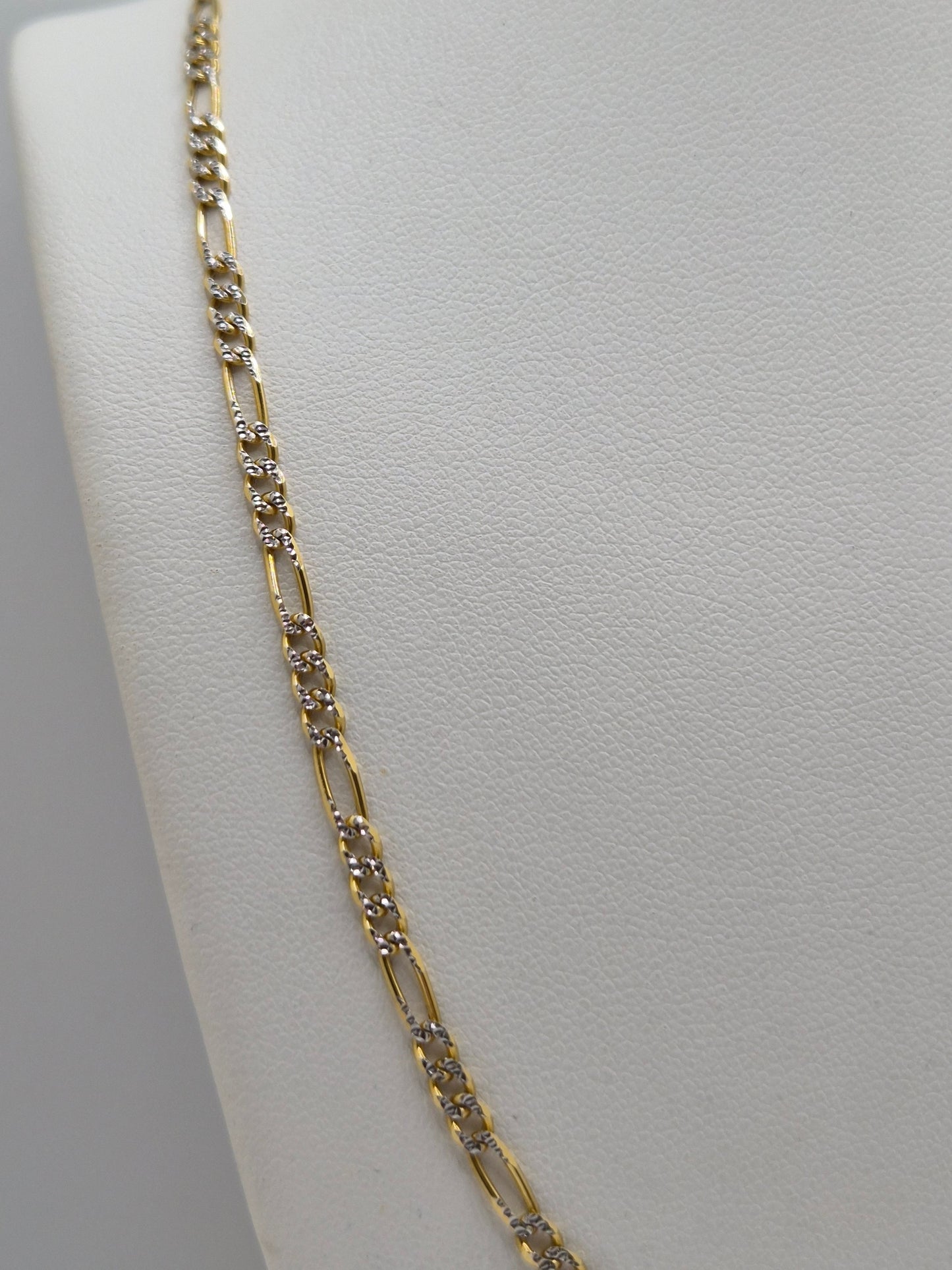Cadena Figaro de oro macizo de 14 quilates con talla de diamante, 3,1 mm