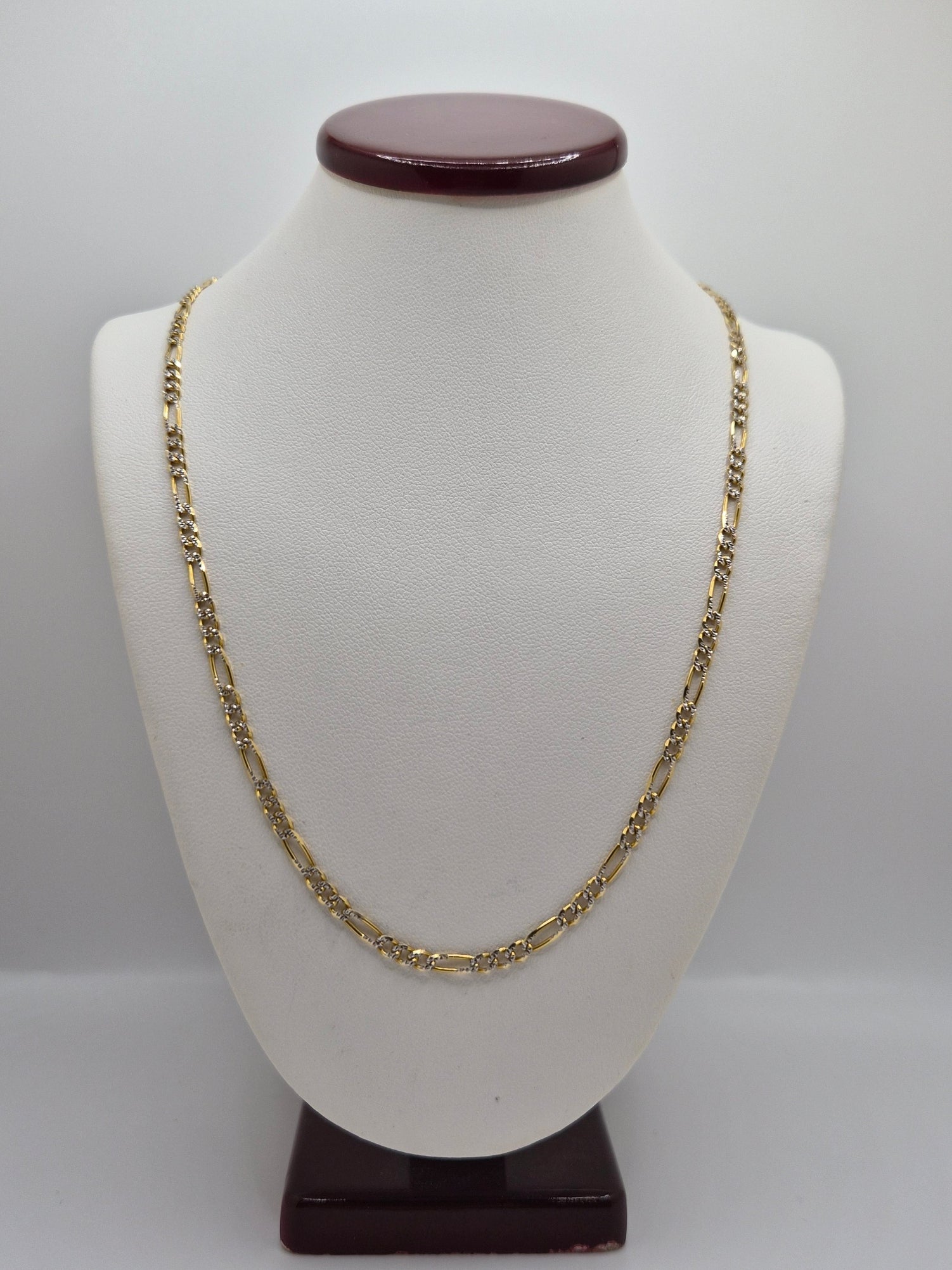 Cadena Figaro de oro macizo de 14 quilates con talla de diamante, 3,1 mm