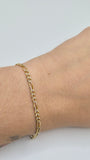 Pulsera Figaro de oro macizo de 14 quilates de 3,1 mm con talla de diamante de 7"
