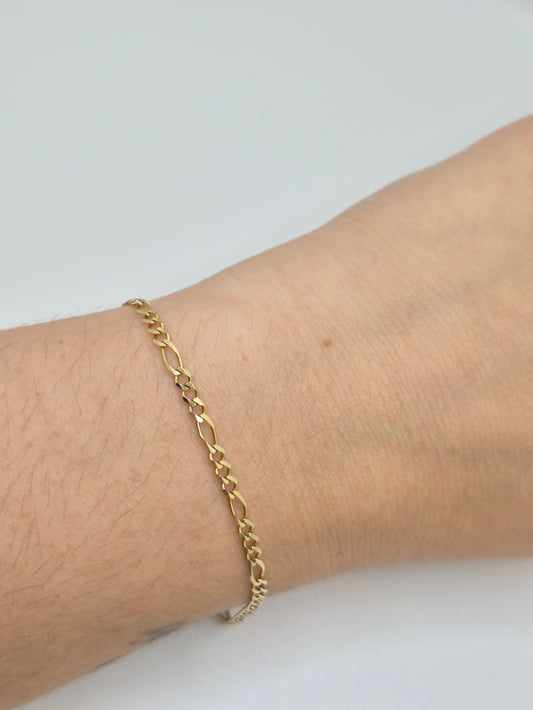 Pulsera Figaro de oro macizo de 14 quilates de 2,7 mm y 7"