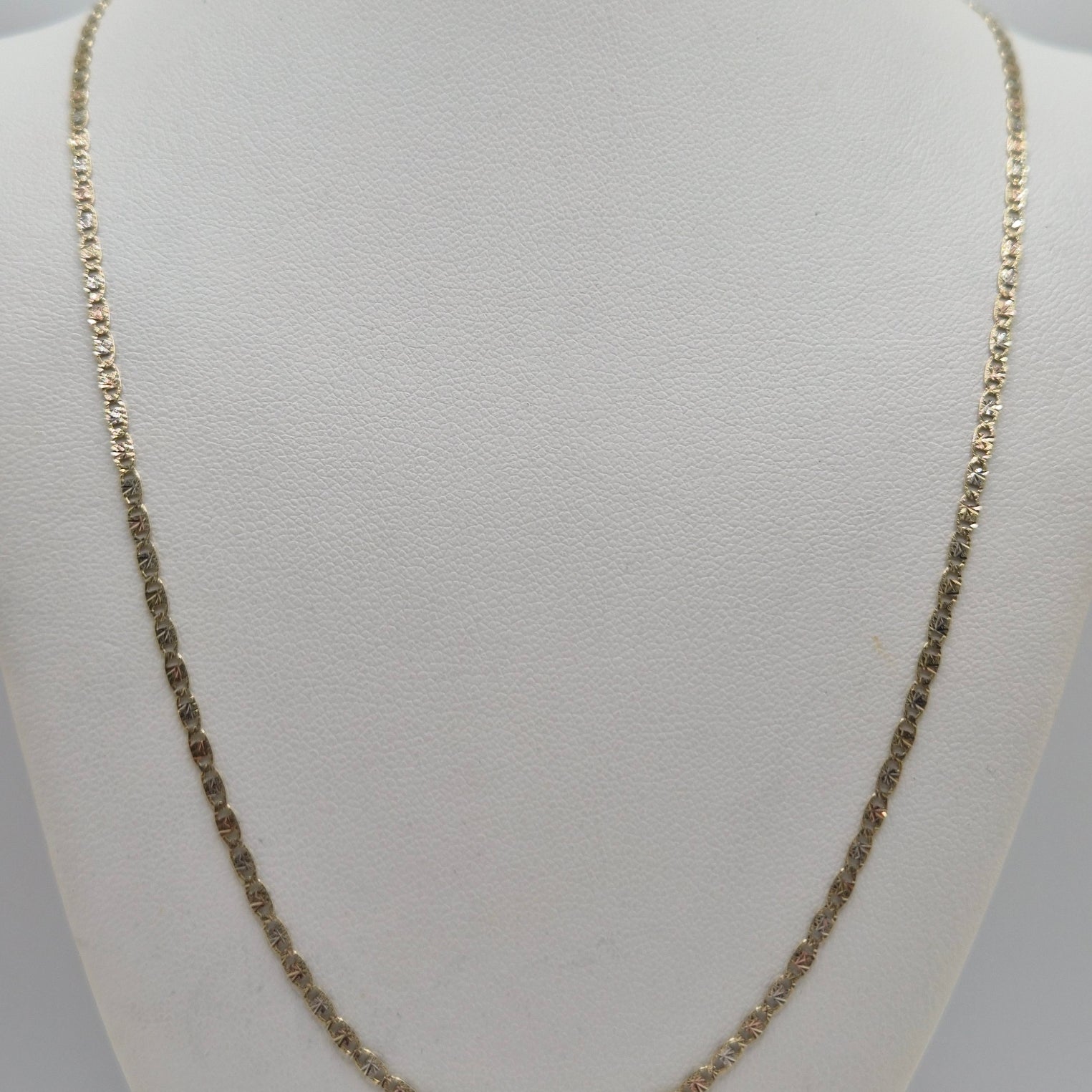 14K Gold Tri Color Star & Rail Diamond-Cut Valentino Chain