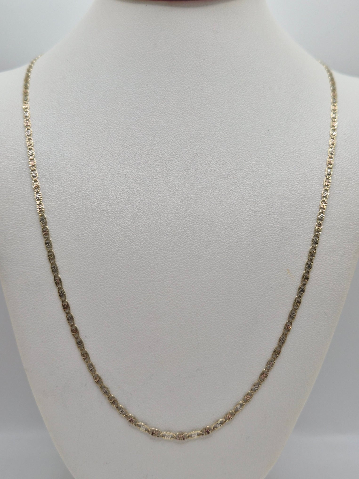 14K Gold Tri Color Star & Rail Diamond-Cut Valentino Chain