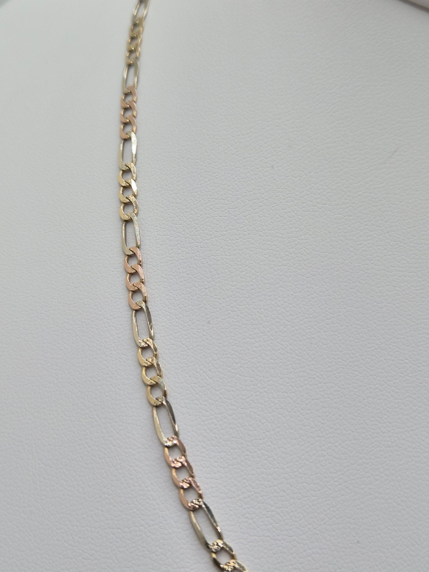 Cadena Figaro de oro macizo de 14 quilates de 3 colores, 3,7 mm