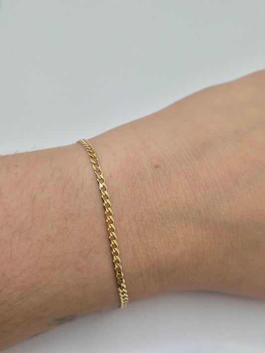 Pulsera cubana de oro macizo de 14 quilates de 2,7 mm, 7 "