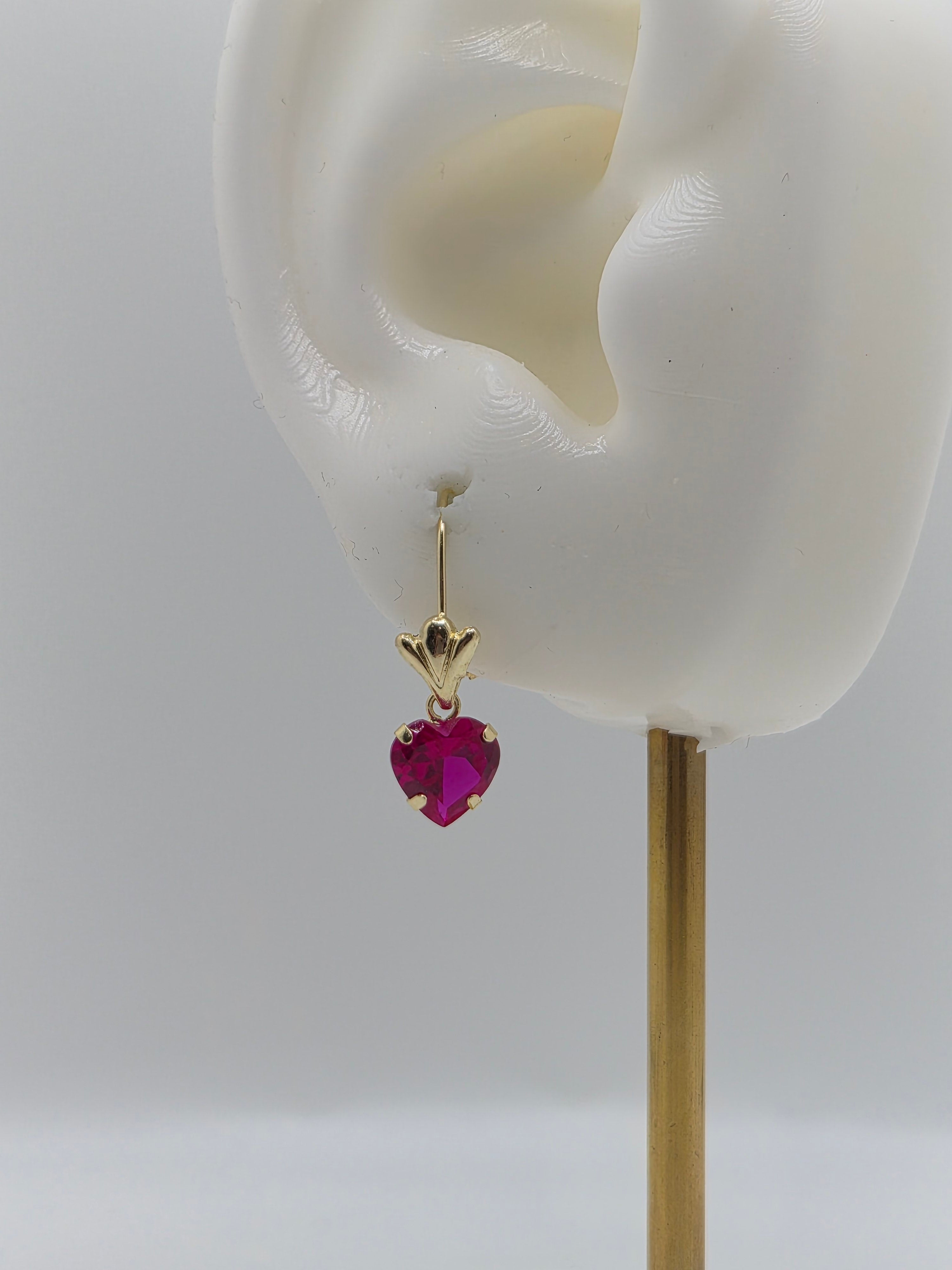 14K Yellow Gold Heart Dangle Earrings