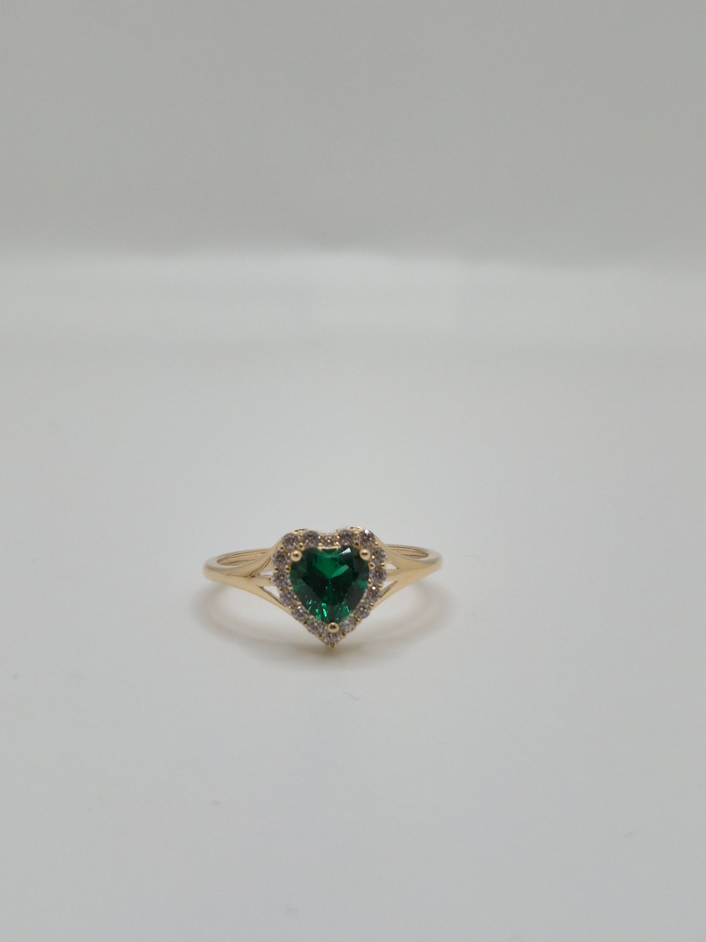 Anillo de oro macizo de 14 quilates con forma de corazón y circonita cúbica (rosa, verde, rojo, blanco)