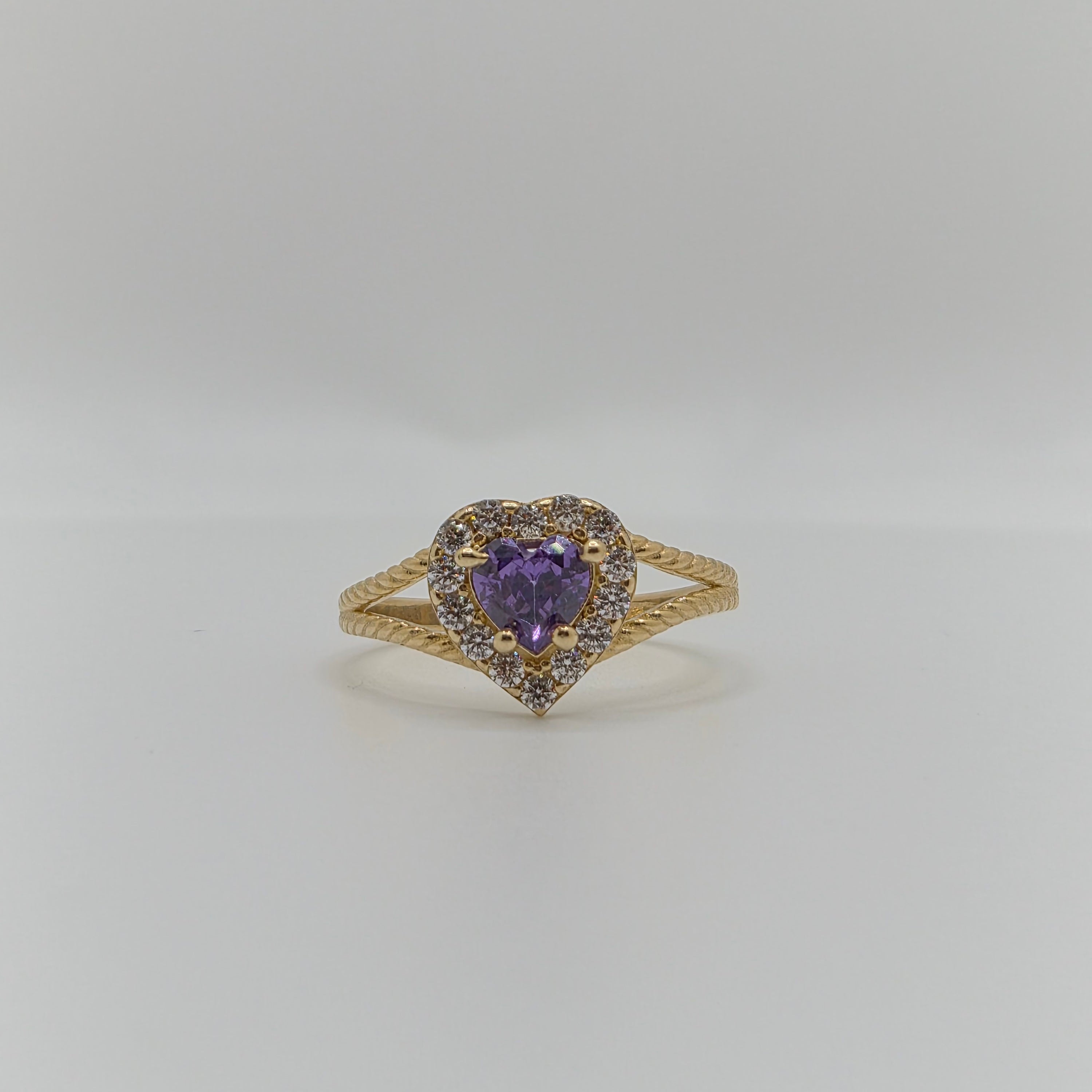 14K Gold Purple Heart CZ Ring (812)