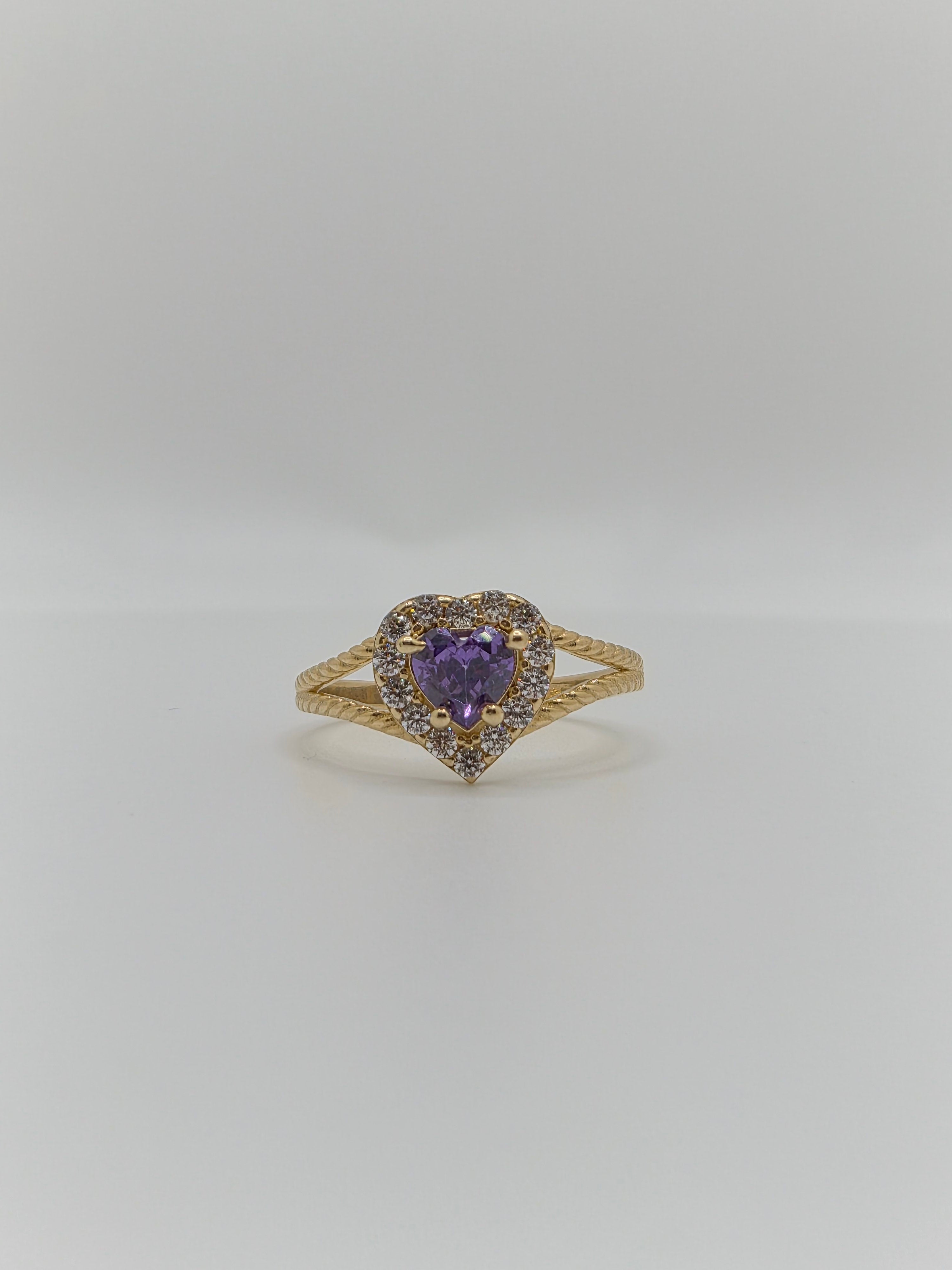 14K Gold Purple Heart CZ Ring (812)