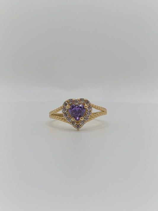 14K Gold Purple Heart CZ Ring