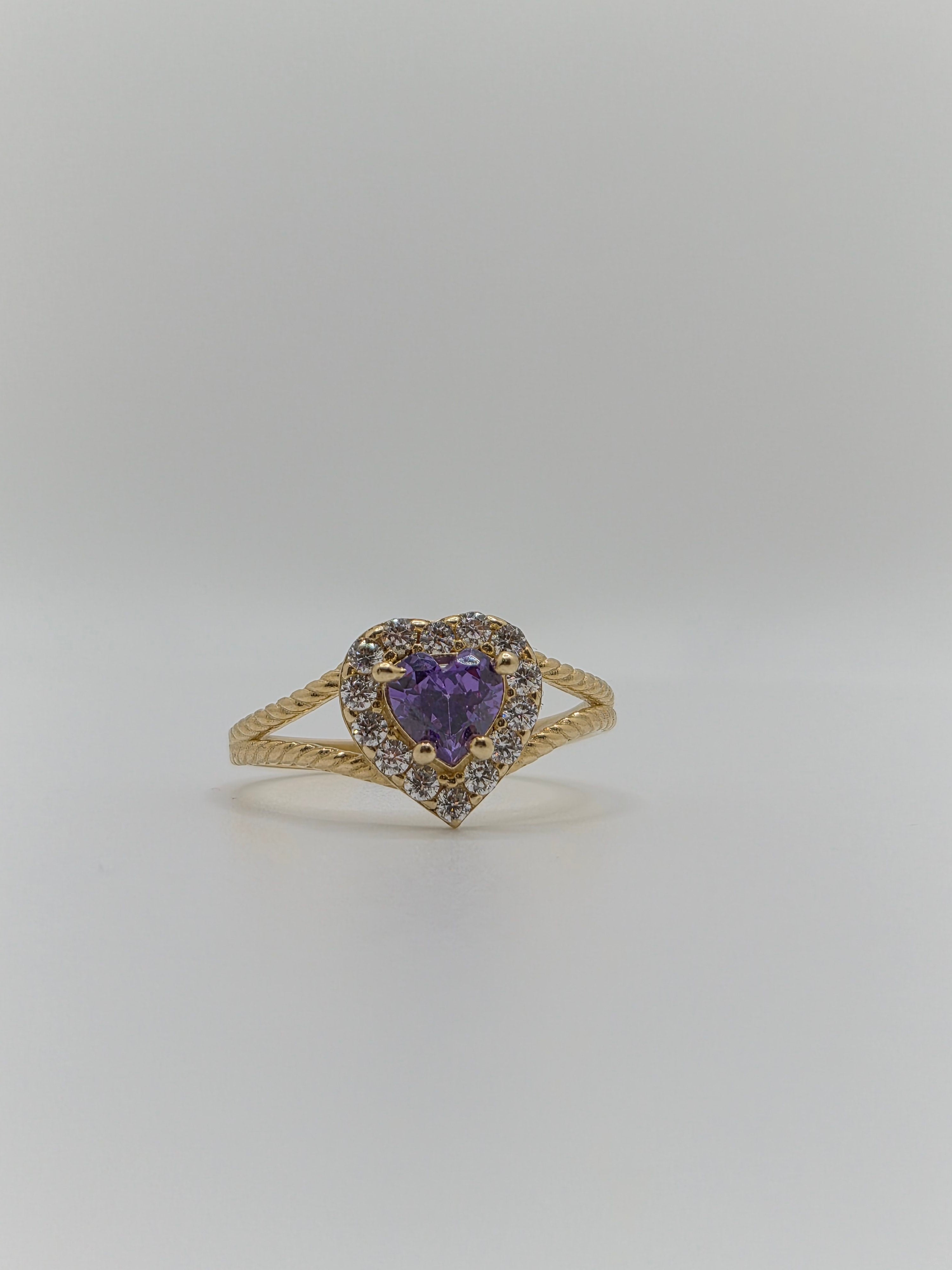 14K Gold Purple Heart CZ Ring (812)