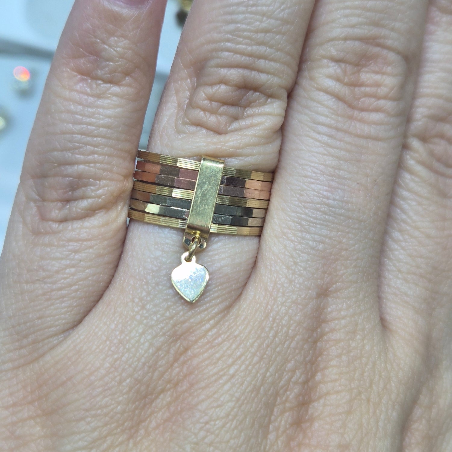 Anillo Semanario de 5 hileras de oro macizo de 14 quilates para mujer