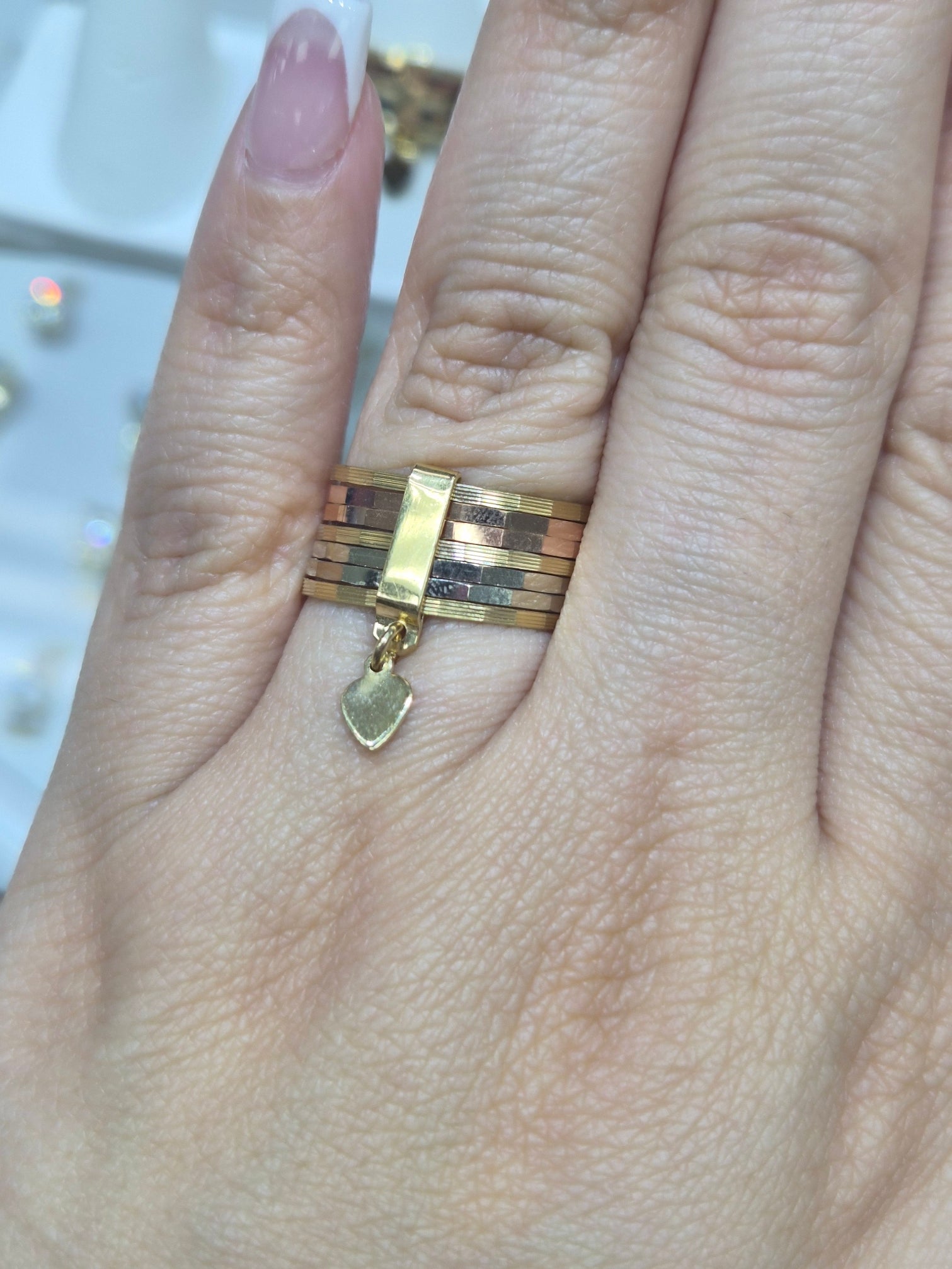 Anillo Semanario de 5 hileras de oro macizo de 14 quilates para mujer