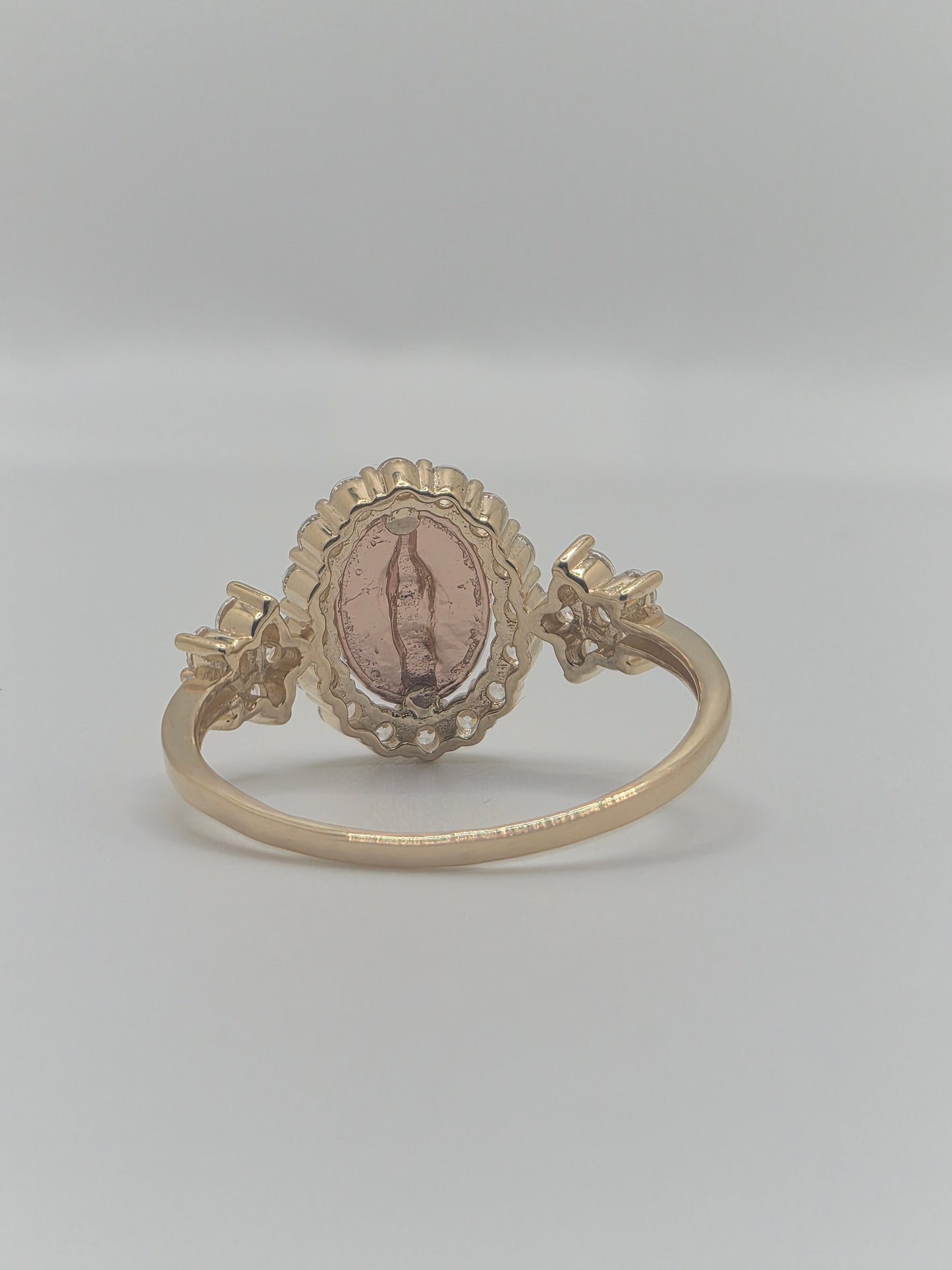 14K Tri-Color Virgencita CZ Halo Ring