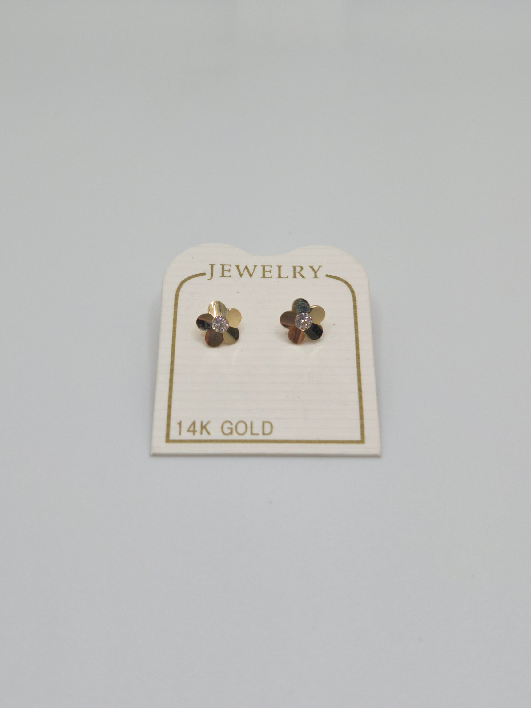 14K Yellow Gold Flower CZ Stud Earrings (Screw Back)