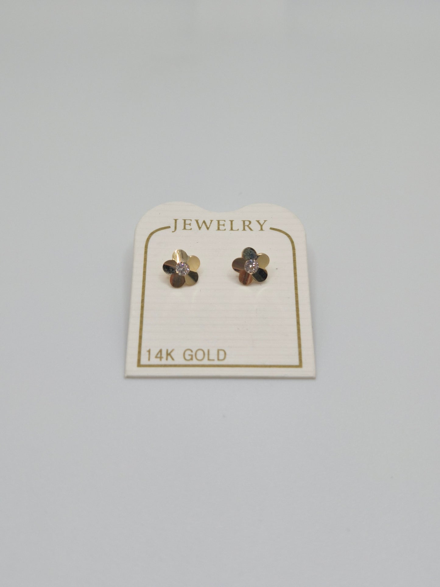 14K Yellow Gold Flower CZ Stud Earrings (Screw Back)