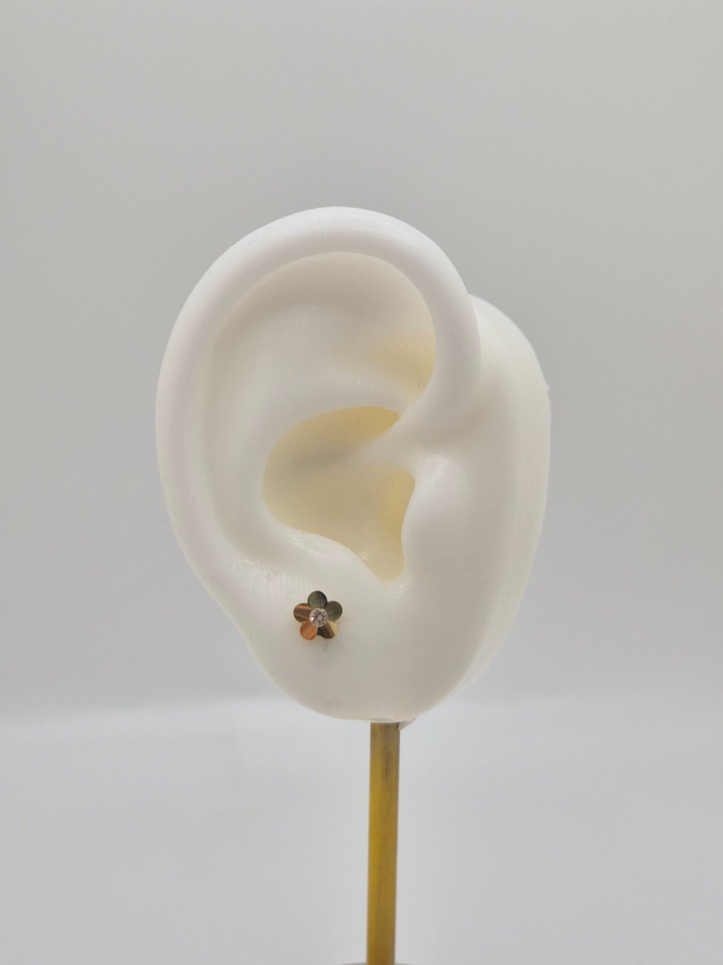 14K Yellow Gold Flower CZ Stud Earrings (Screw Back)