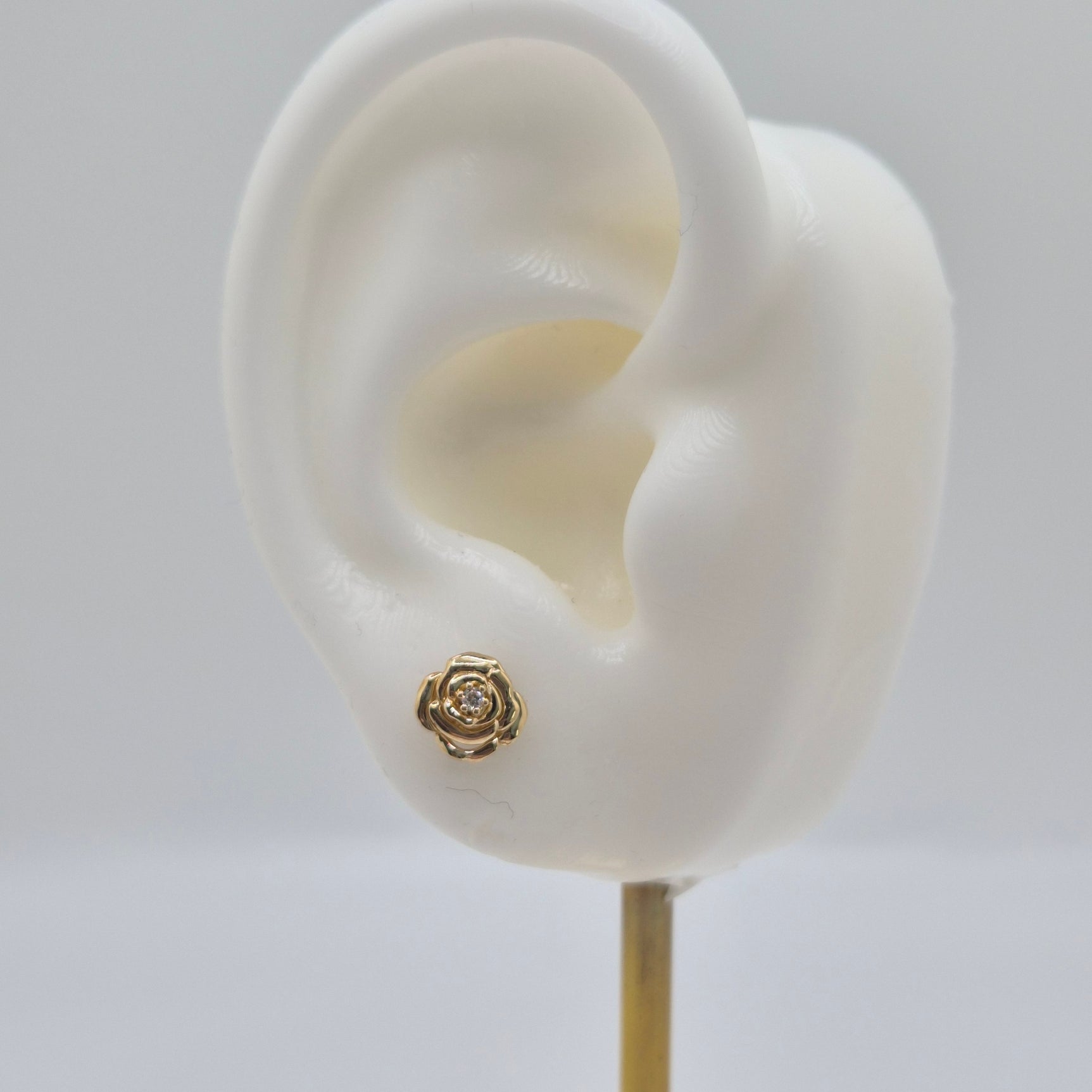 14K Gold Flower CZ Screwback Earrings