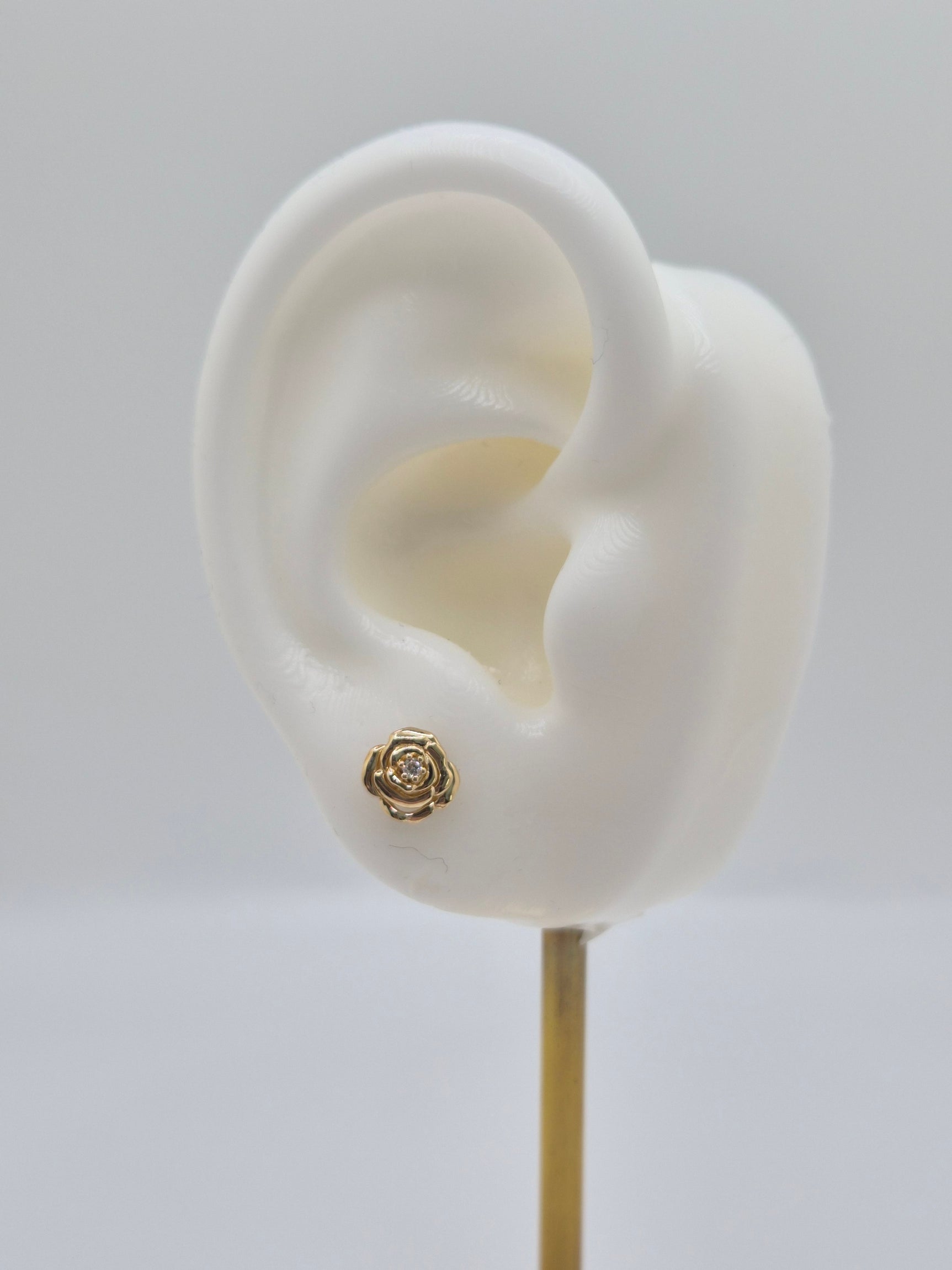 14K Gold Flower CZ Screwback Earrings