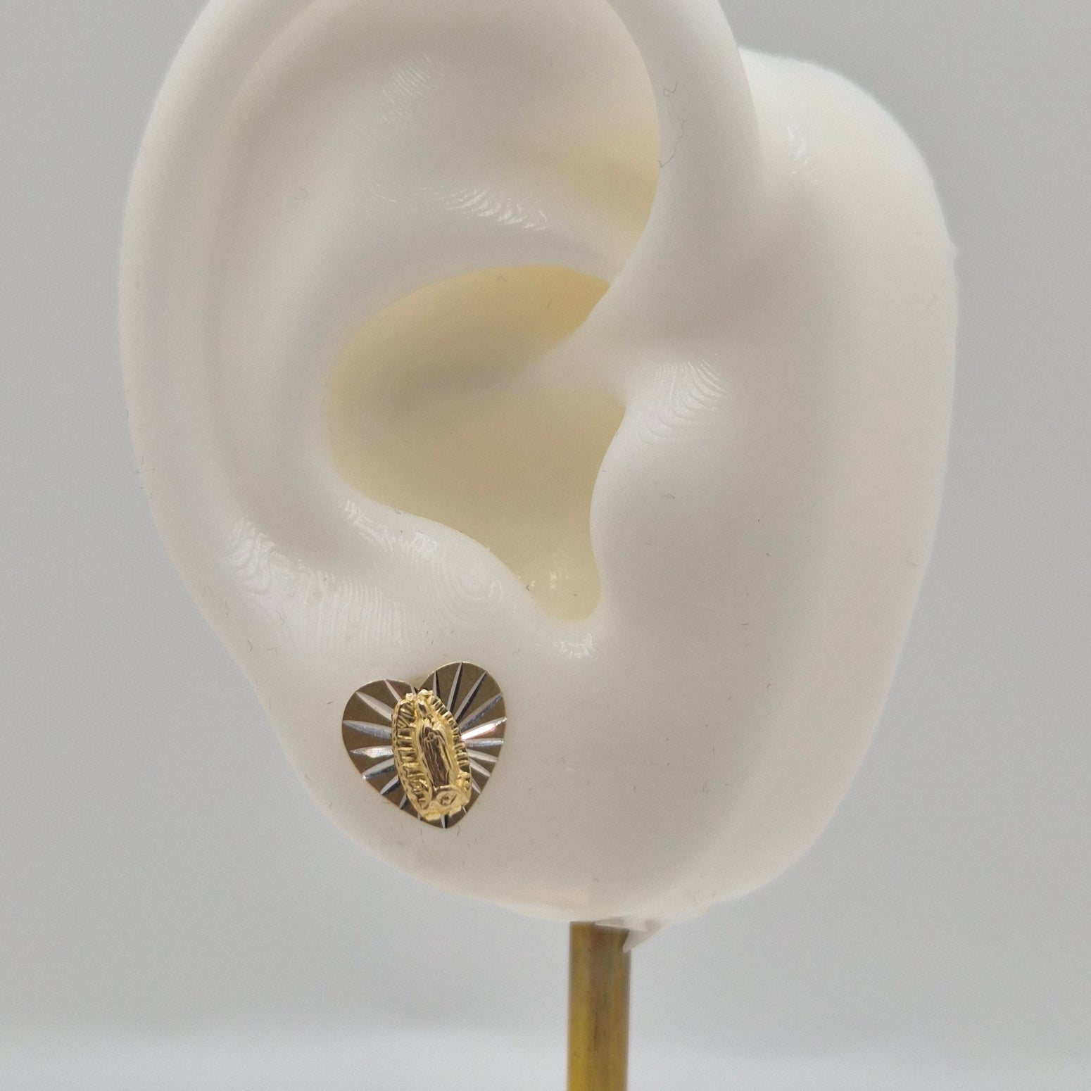 14k gold heart earrings with virgin mary