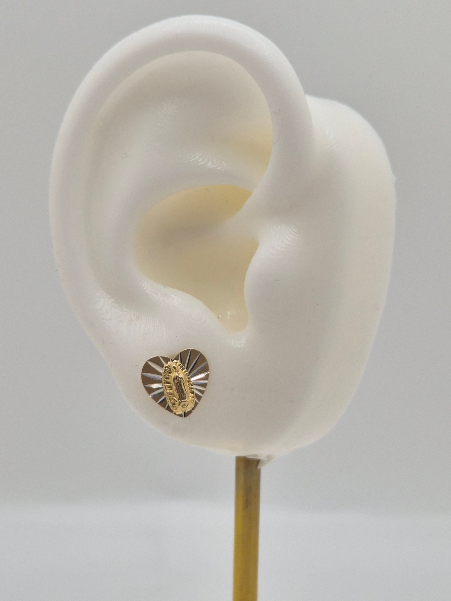 14k gold heart earrings with virgin mary