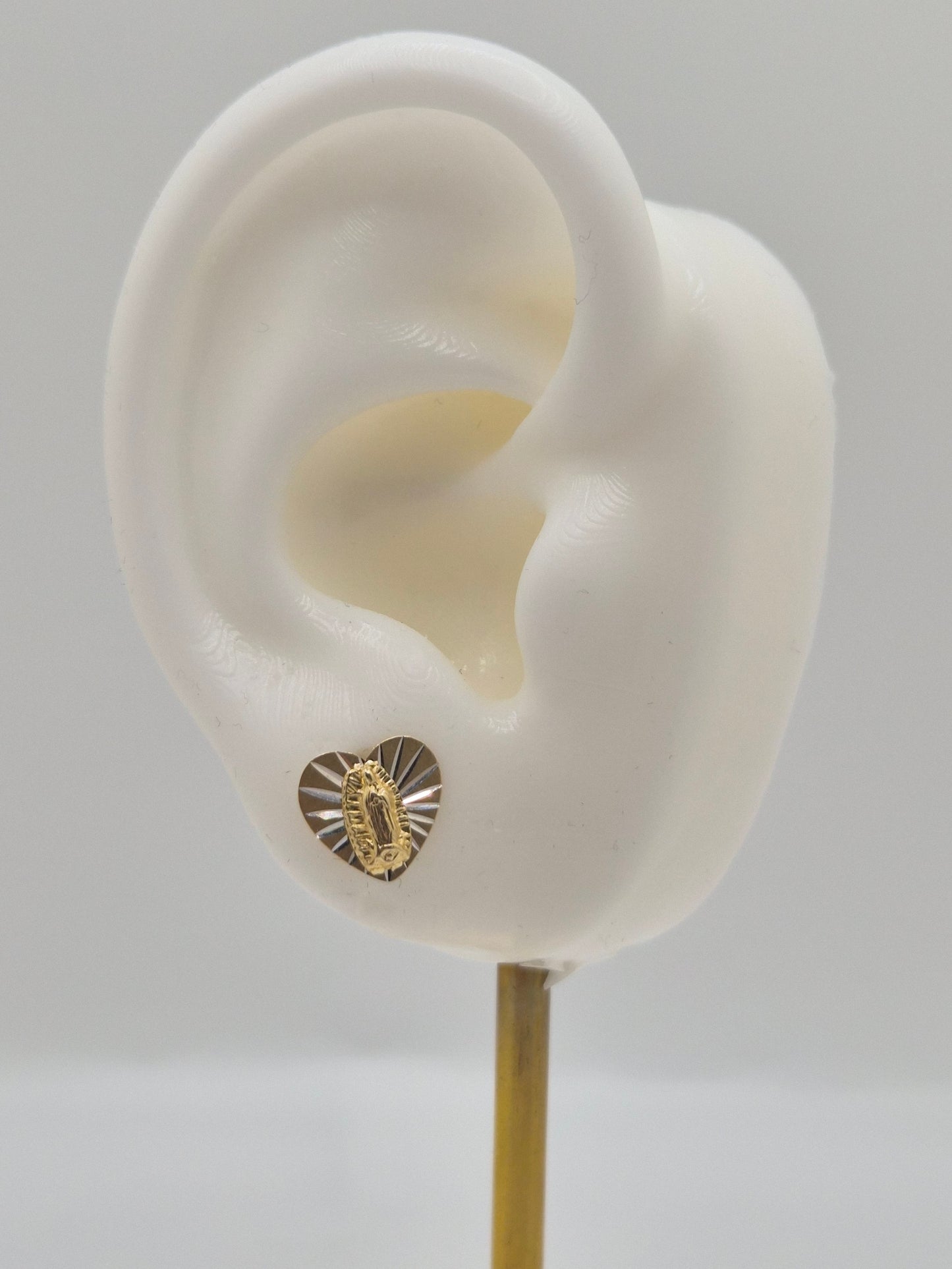 14k gold heart earrings with virgin mary