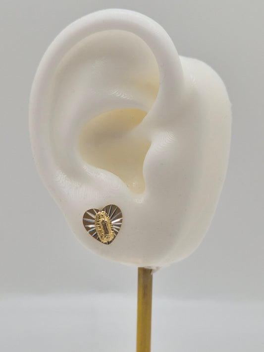 14k gold heart earrings with virgin mary
