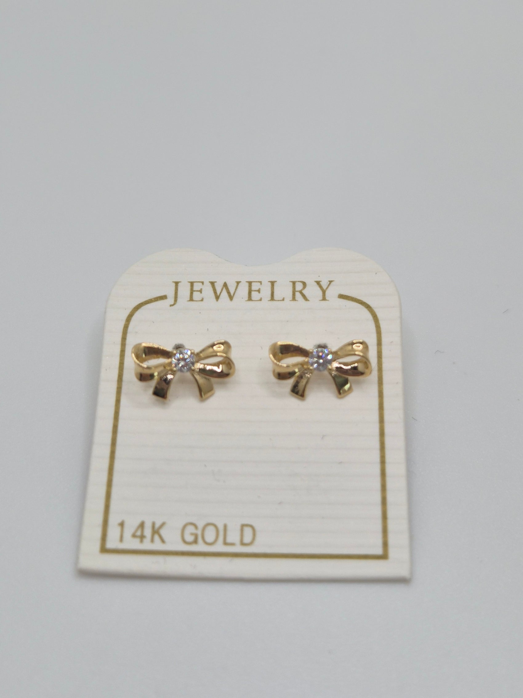 14k CZ Bow Screw Back Earrings (0545)