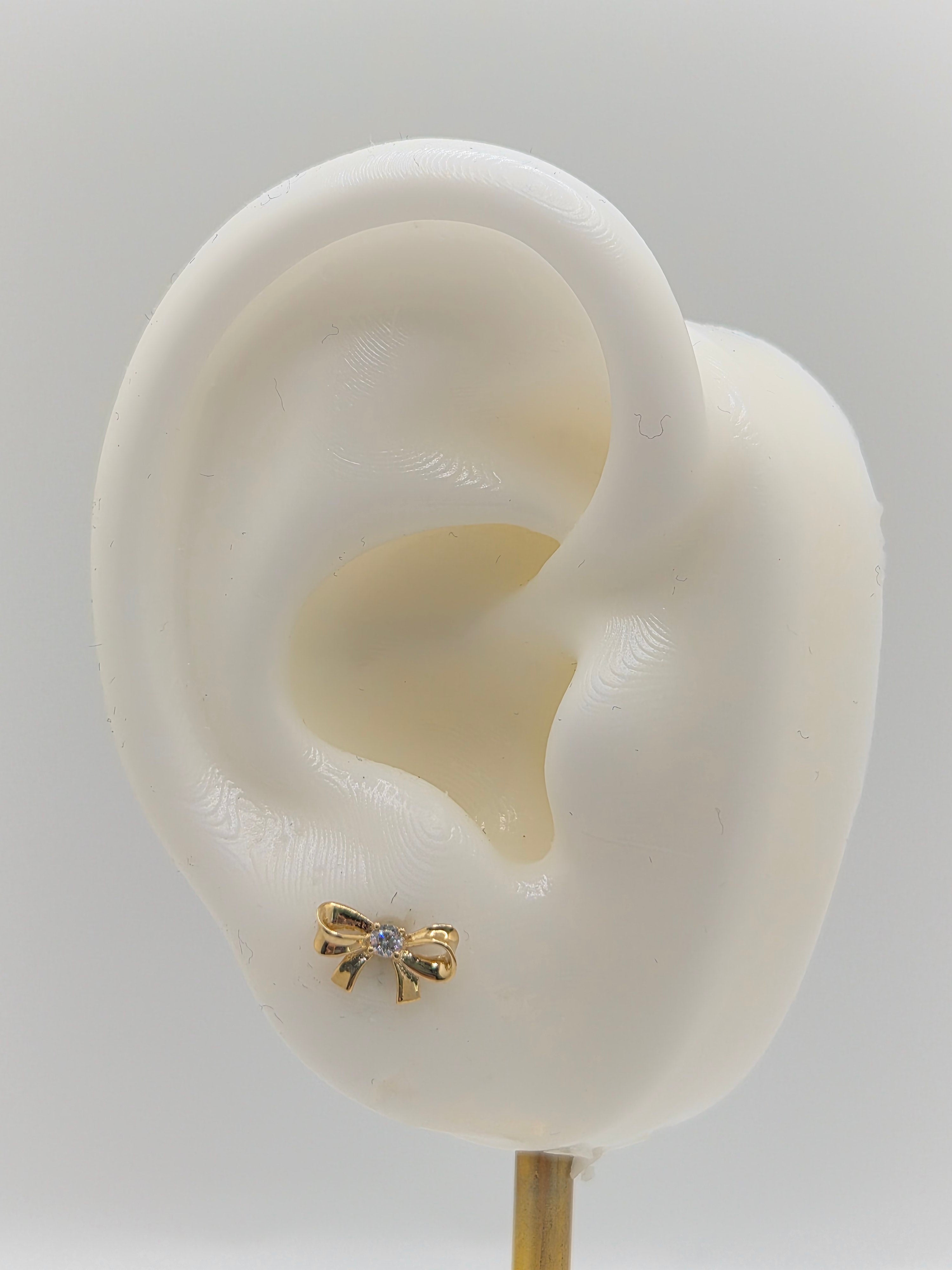 14k CZ Bow Screw Back Earrings (0545)