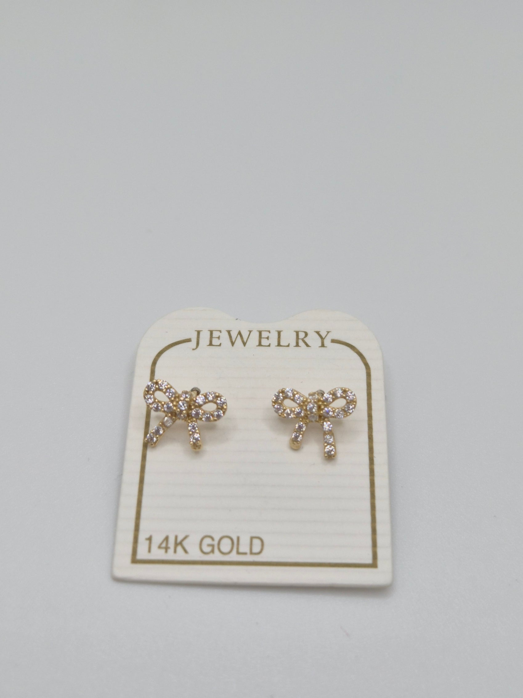 14K Gold Ribbon CZ Stud Earrings (Screw Back)
