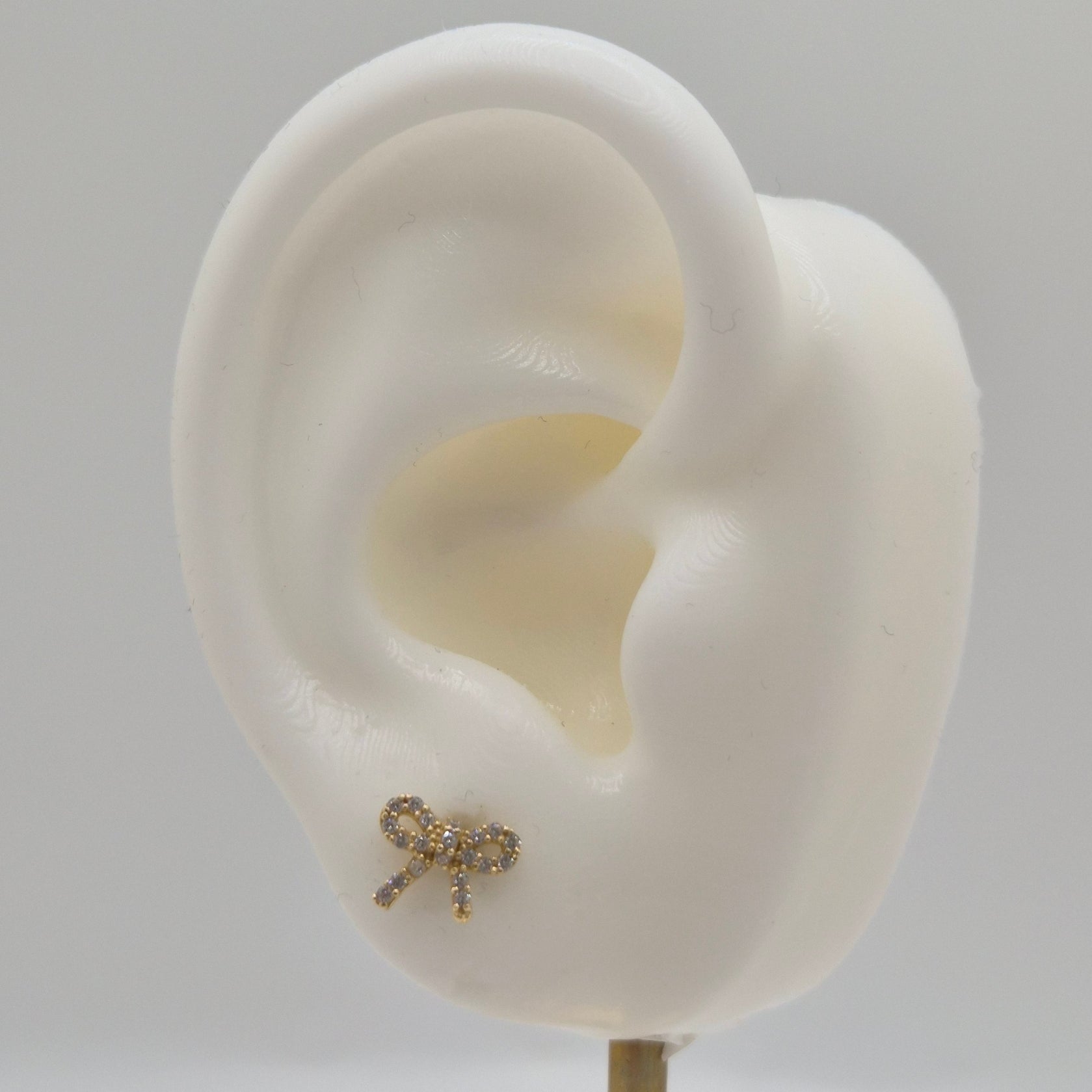 14K Gold Ribbon CZ Stud Earrings (Screw Back)