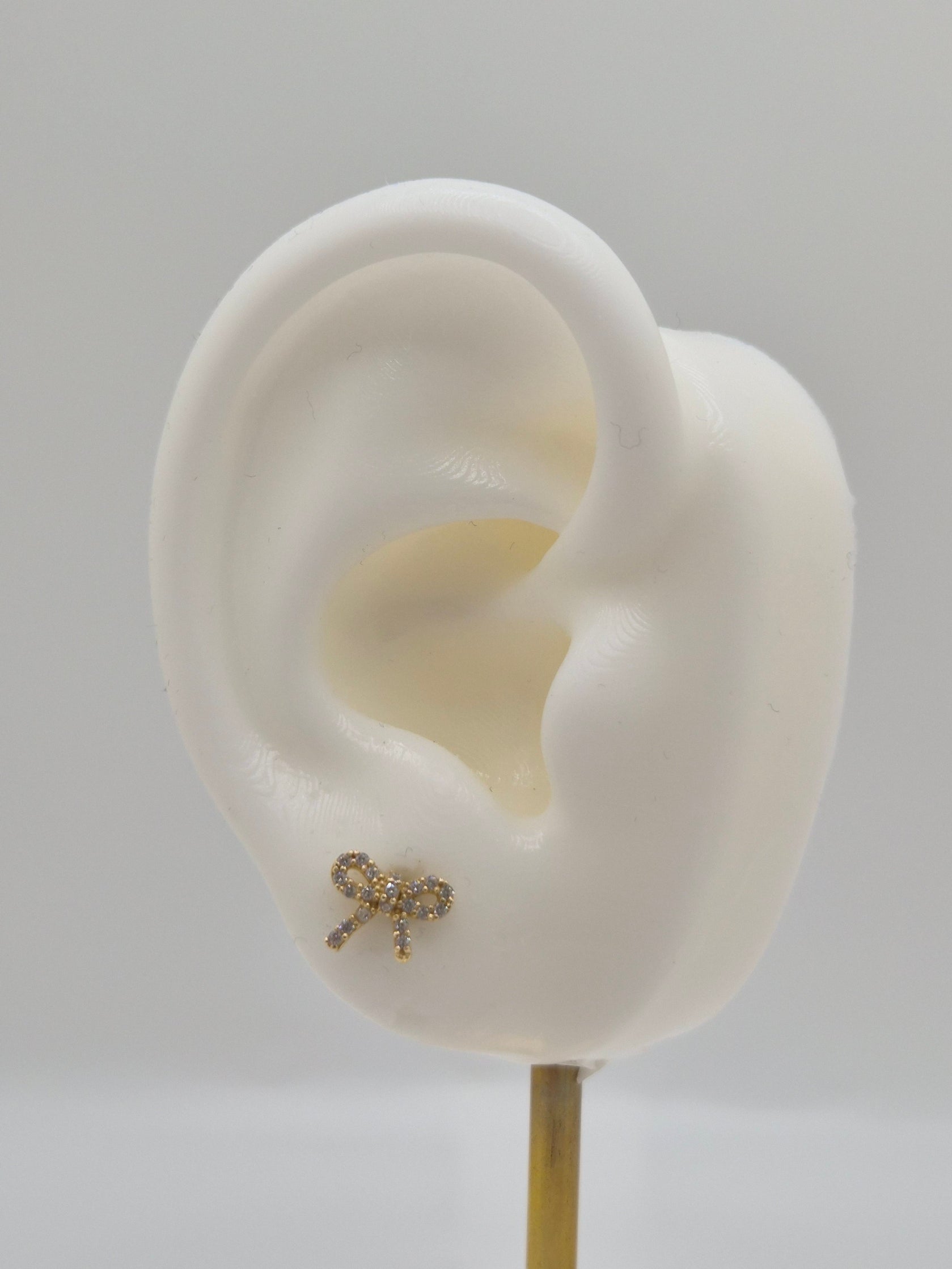 14K Gold Ribbon CZ Stud Earrings (Screw Back)