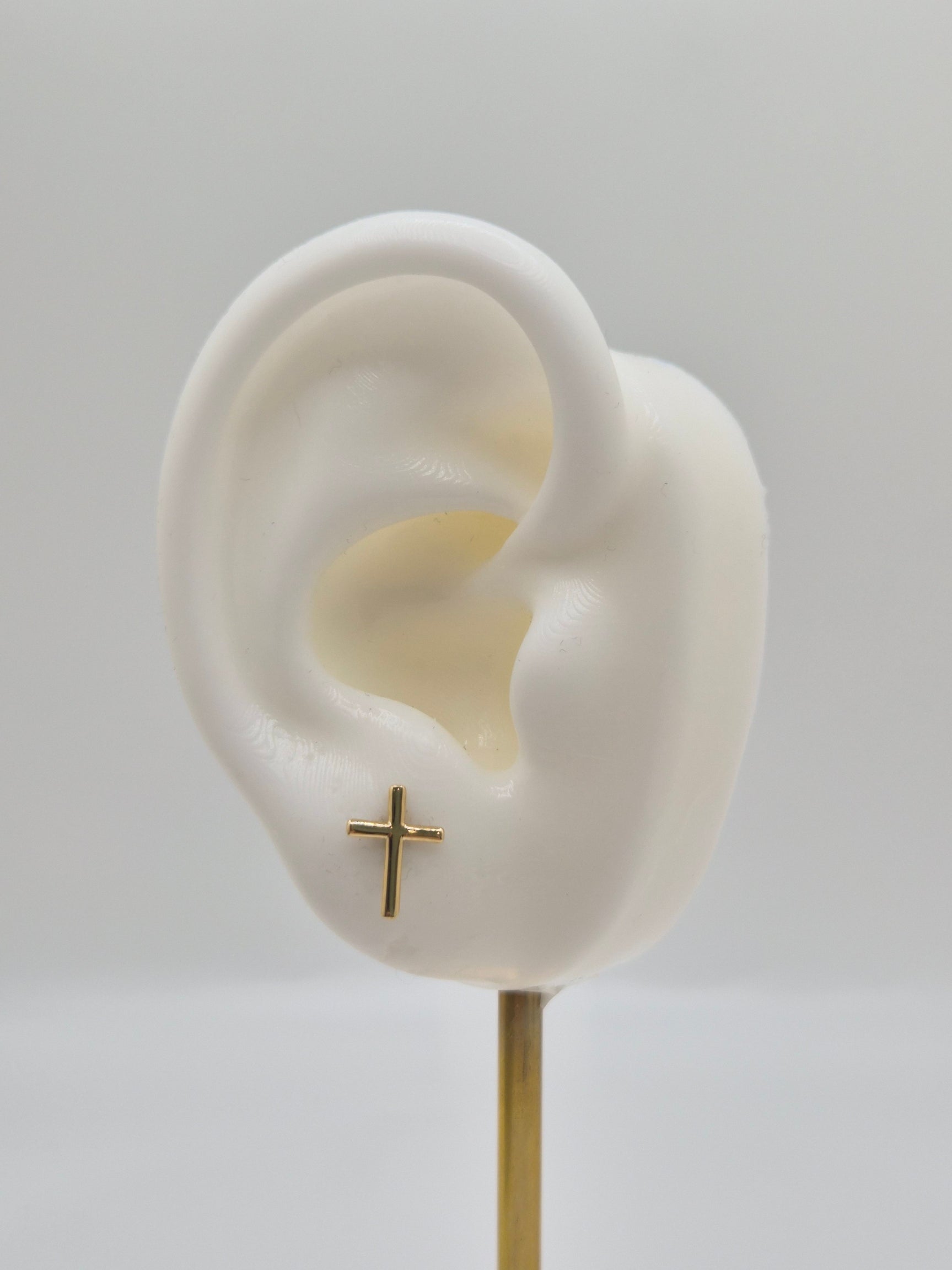 14K Gold Dainty Cross Earrings (0848)