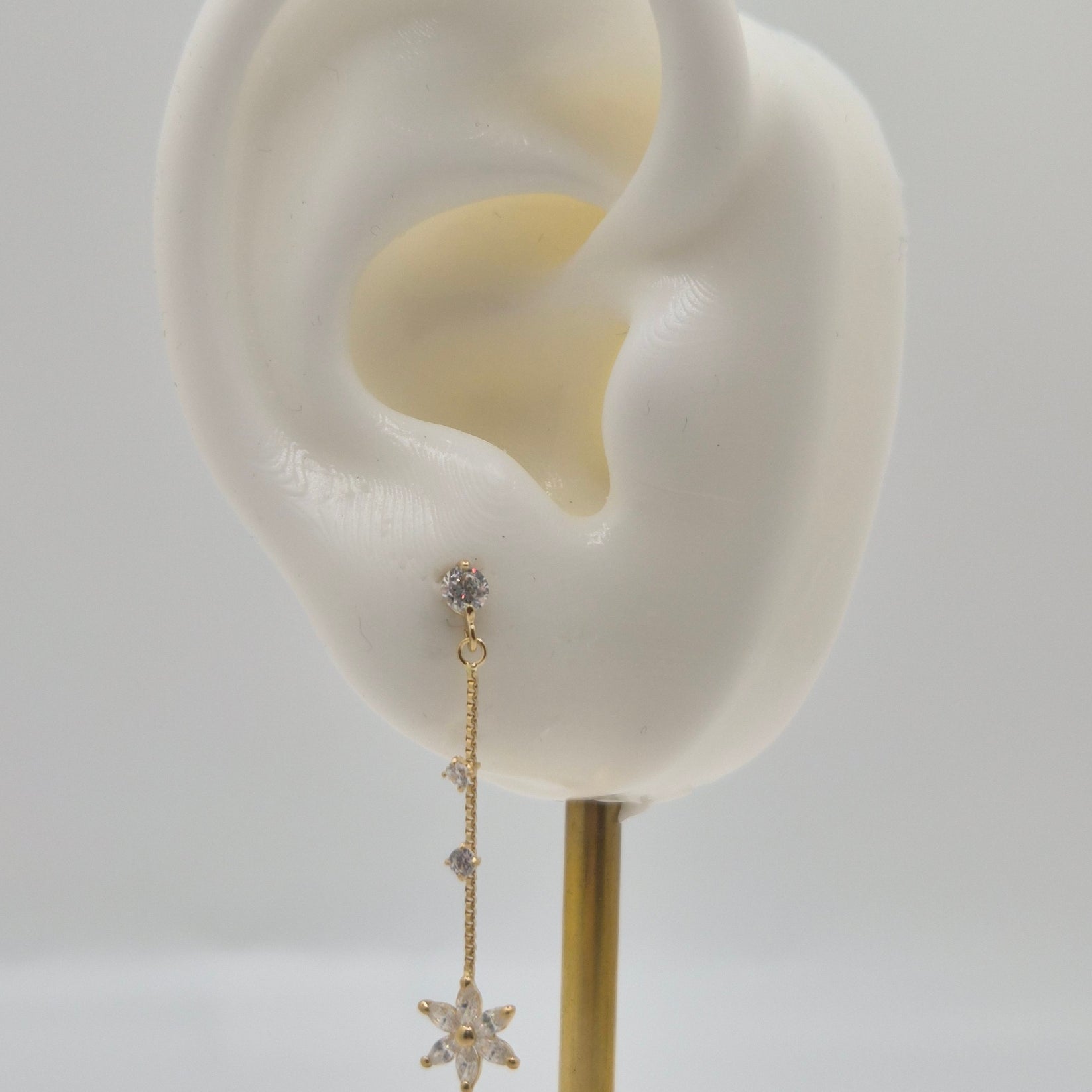 14k gold cz flower dangle earrings