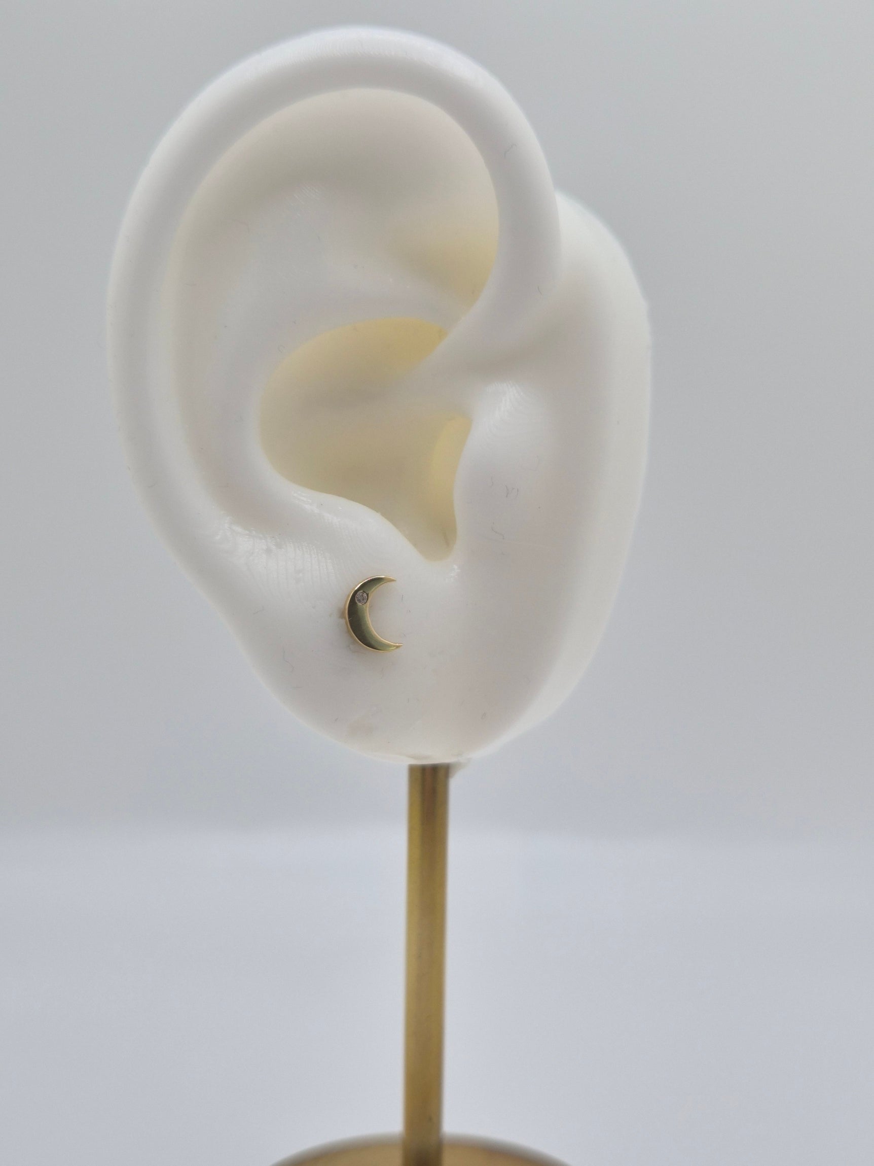 14K Gold Moon CZ Stud Earrings (Screw Back)