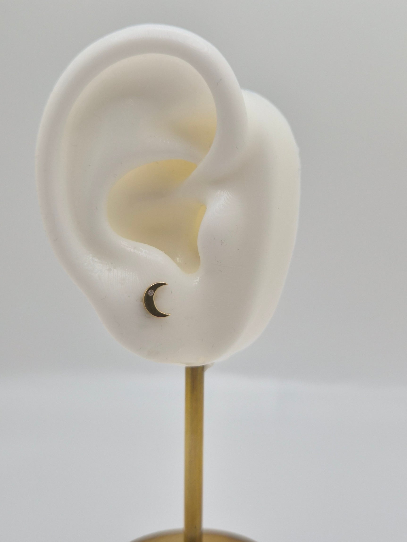 14K Gold Moon CZ Stud Earrings (Screw Back)