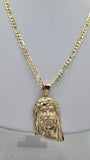 14K Two-Tone Jesus Head Pendant & Figaro Chain Set