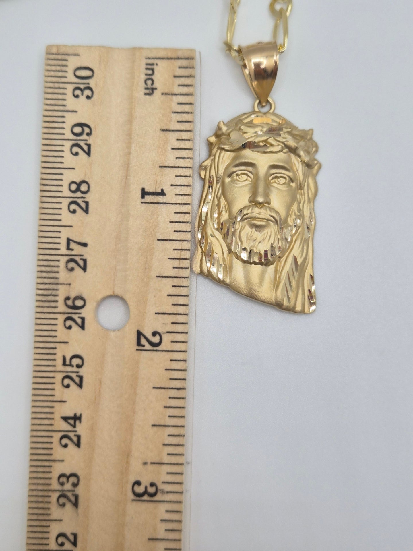 14K Two-Tone Jesus Head Pendant & Figaro Chain Set
