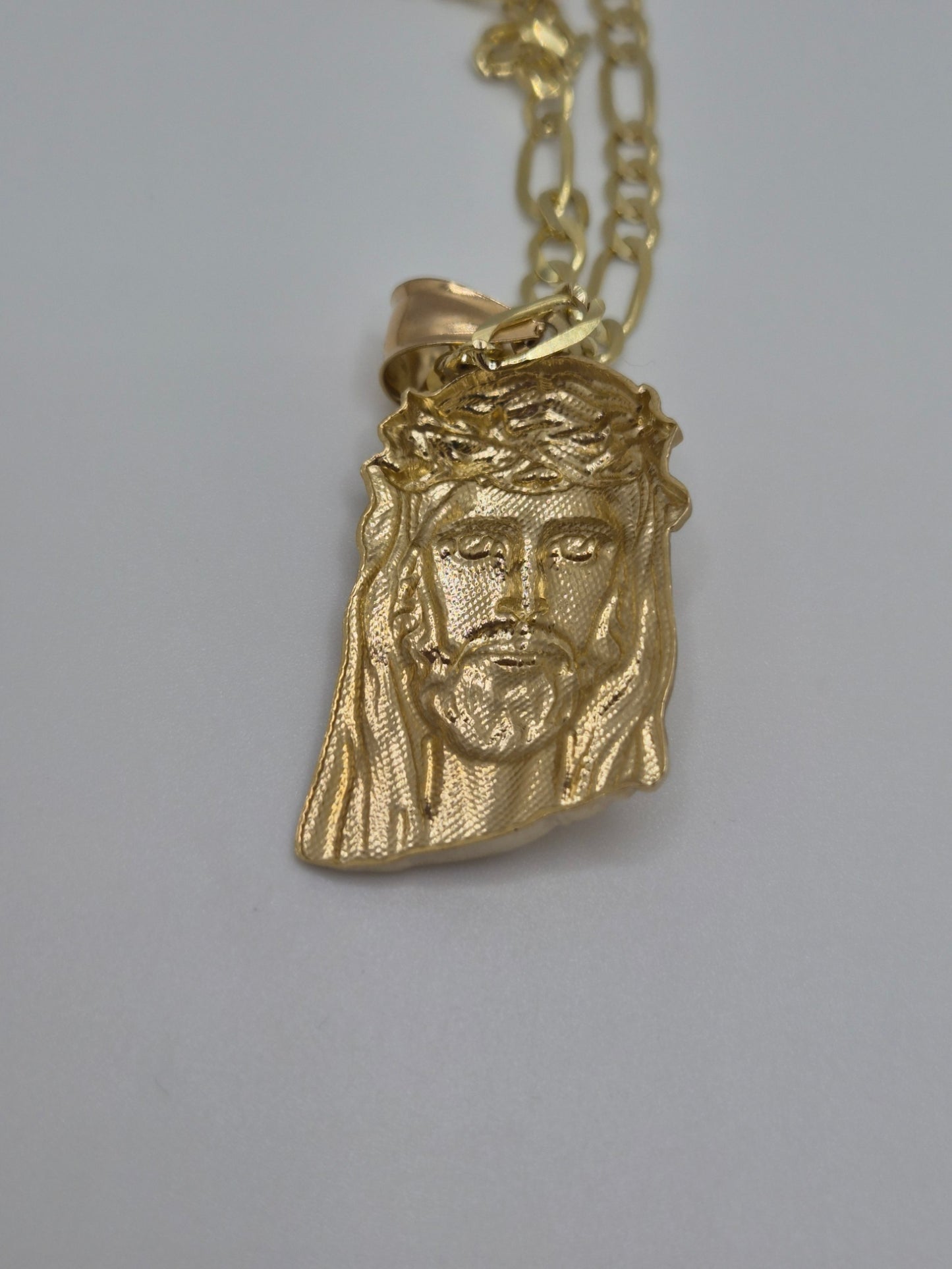 14K Two-Tone Jesus Head Pendant & Figaro Chain Set