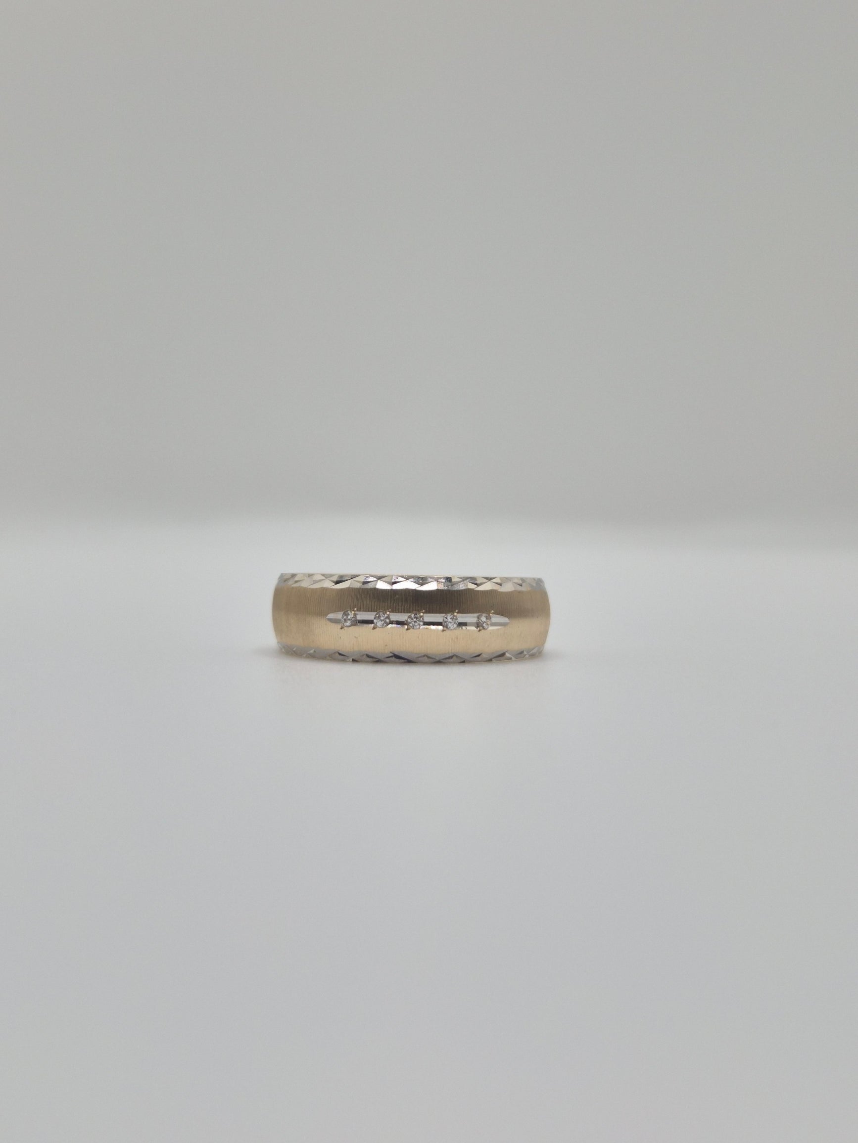 Juego de alianzas de boda y compromiso con talla de diamante en oro amarillo y blanco de oro macizo de 14 quilates