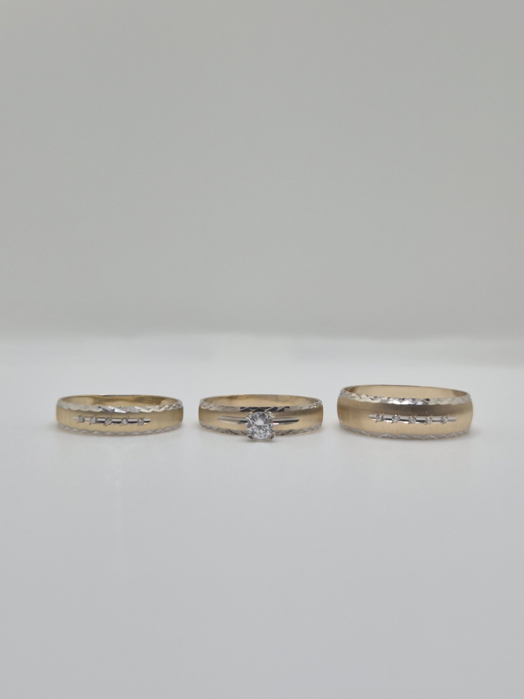 Juego de alianzas de boda y compromiso con talla de diamante en oro amarillo y blanco de oro macizo de 14 quilates