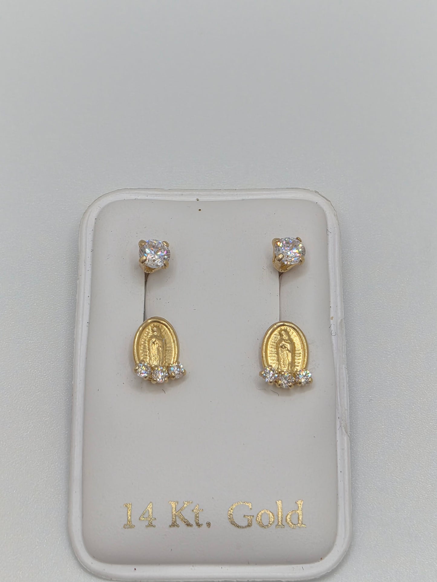 14K Gold Virgencita CZ Telephone Earrings
