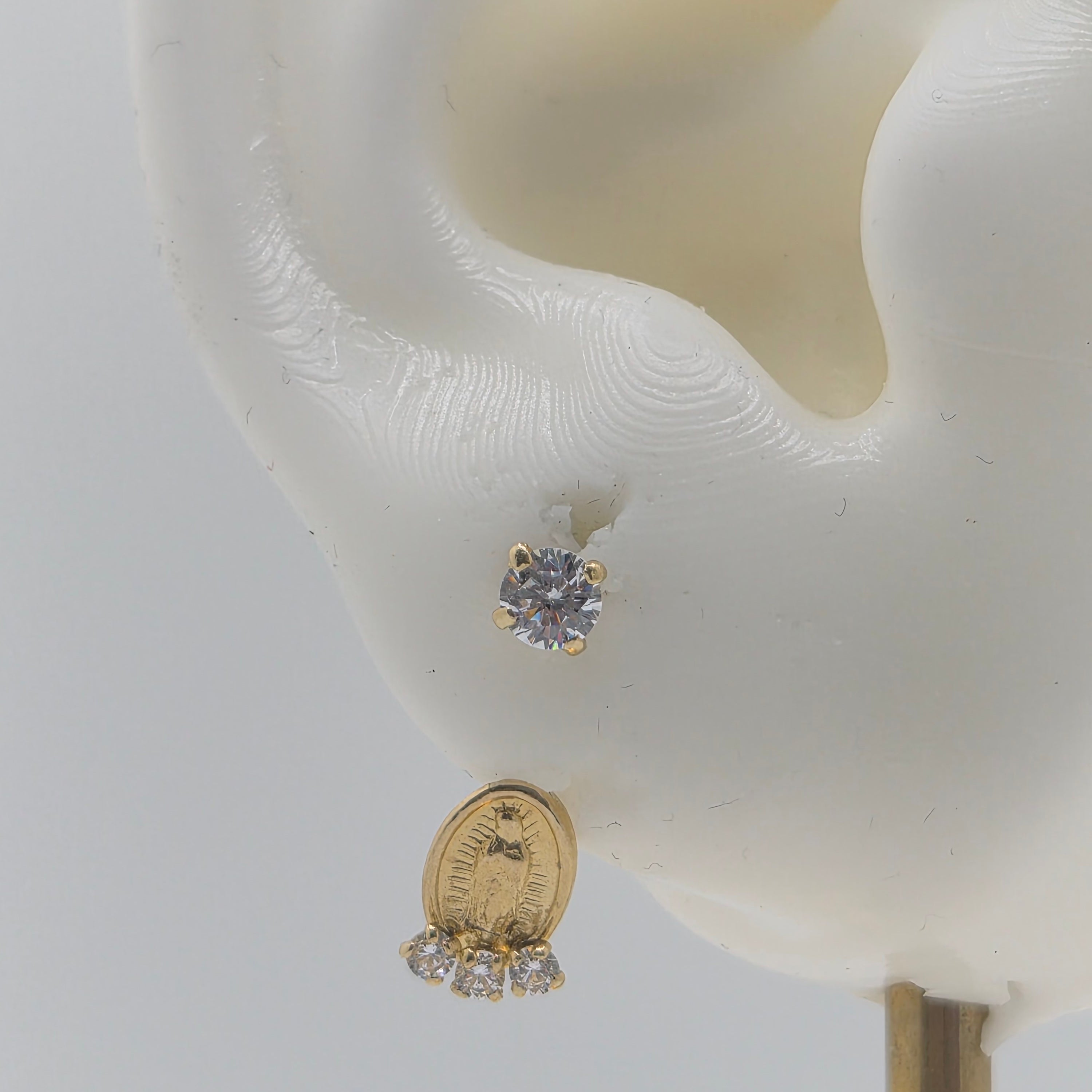 14K Gold Virgencita CZ Telephone Earrings