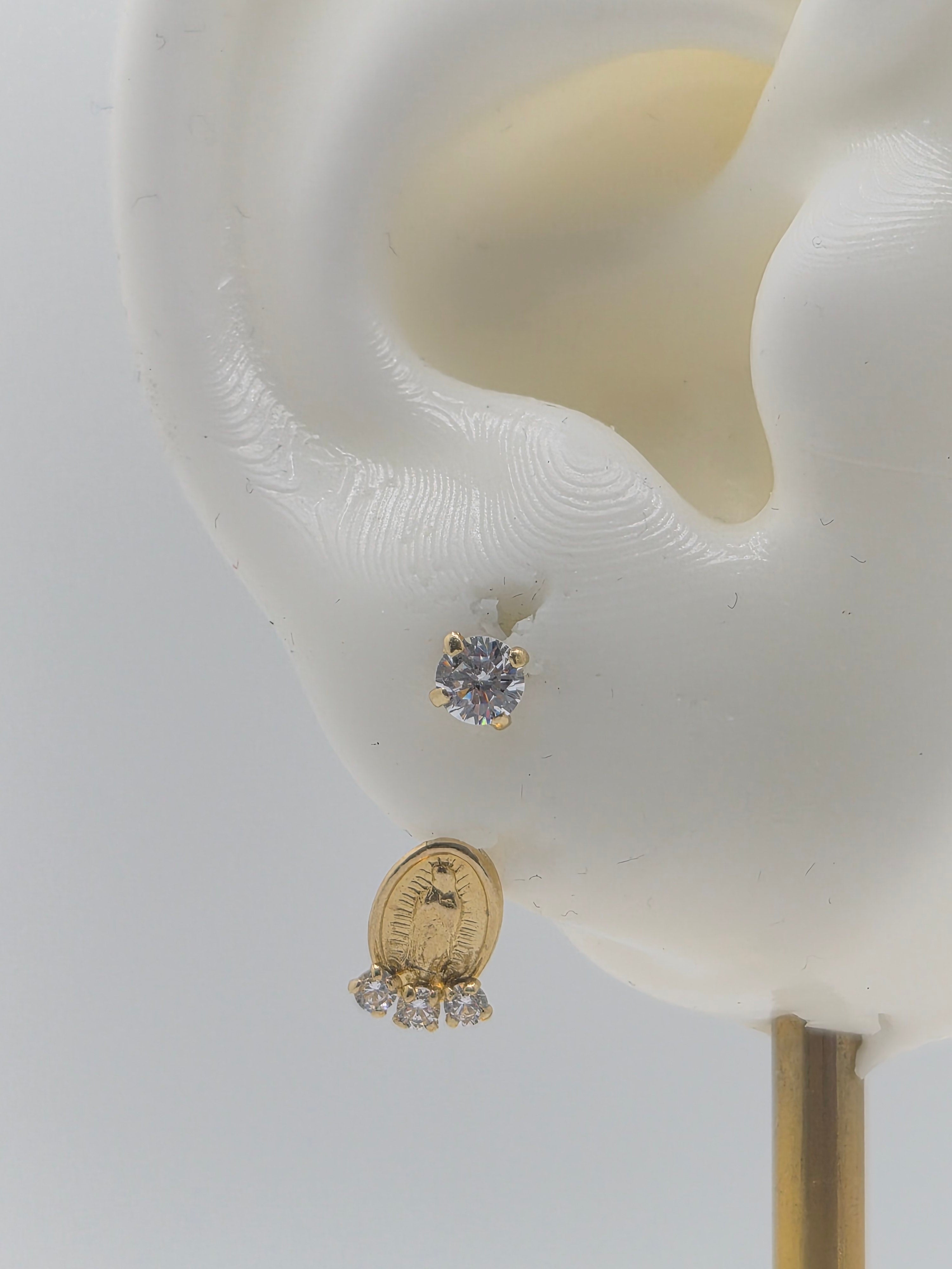 14K Gold Virgencita CZ Telephone Earrings