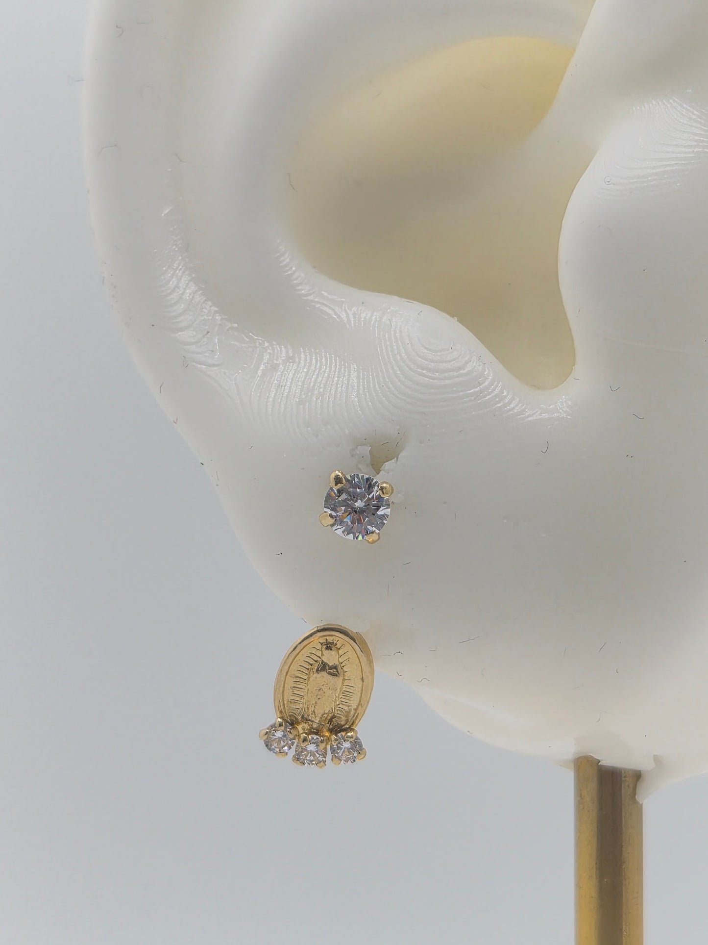 14K Gold Virgencita CZ Telephone Earrings