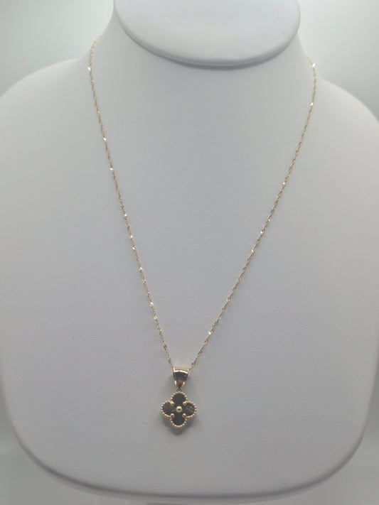 14K Gold Singapore Chain with Solid Gold Clover Pendant