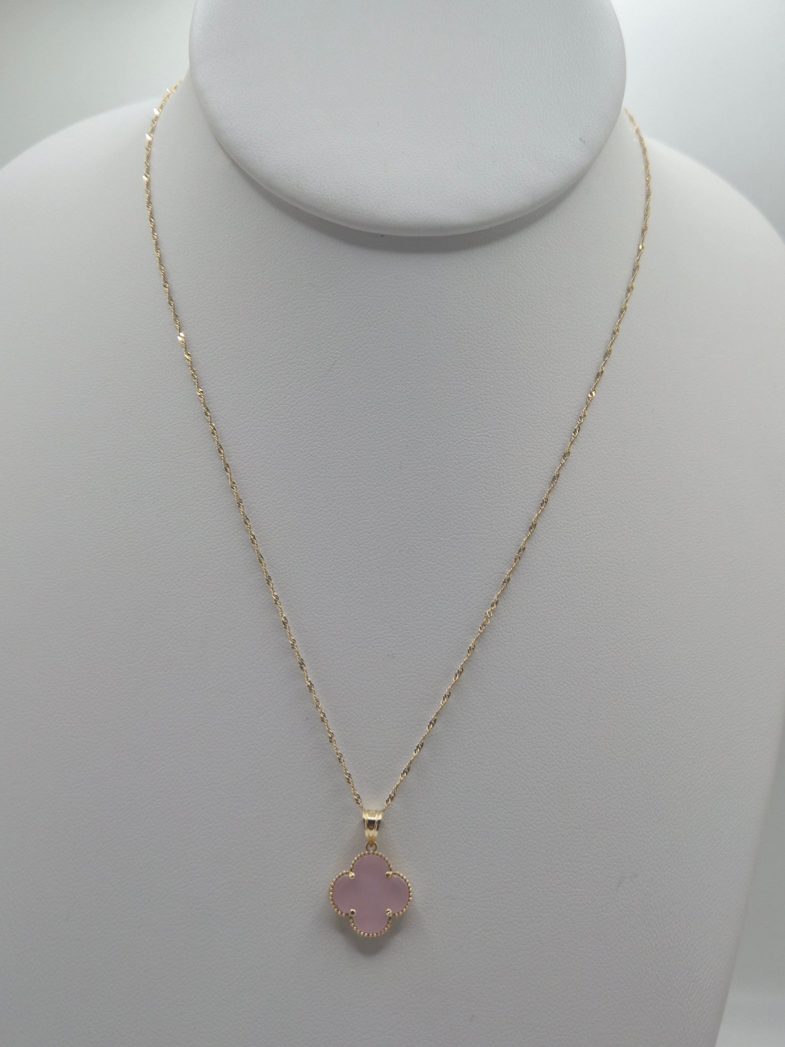 14K Gold Singapore Chain with Pink Clover Pendant