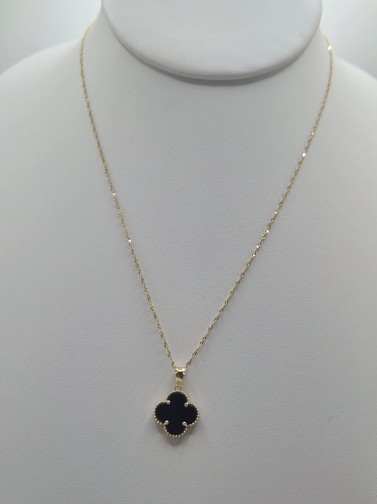 14K Gold Singapore Chain with Black Clover Pendant