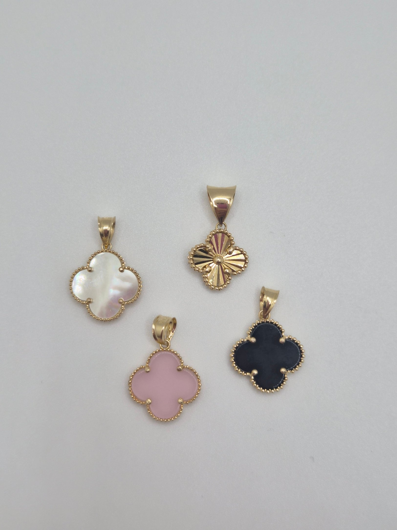 14K Gold Clover Pendant (Black, Gold, Pink, & White)