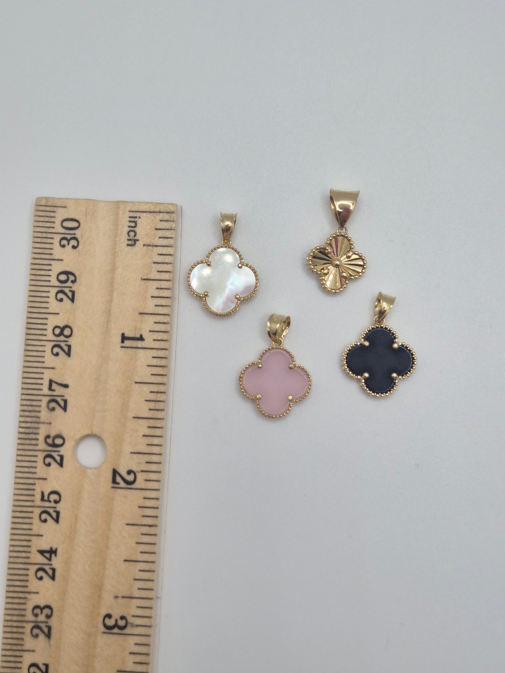 14K Gold Clover Pendant (Black, Gold, Pink, & White)